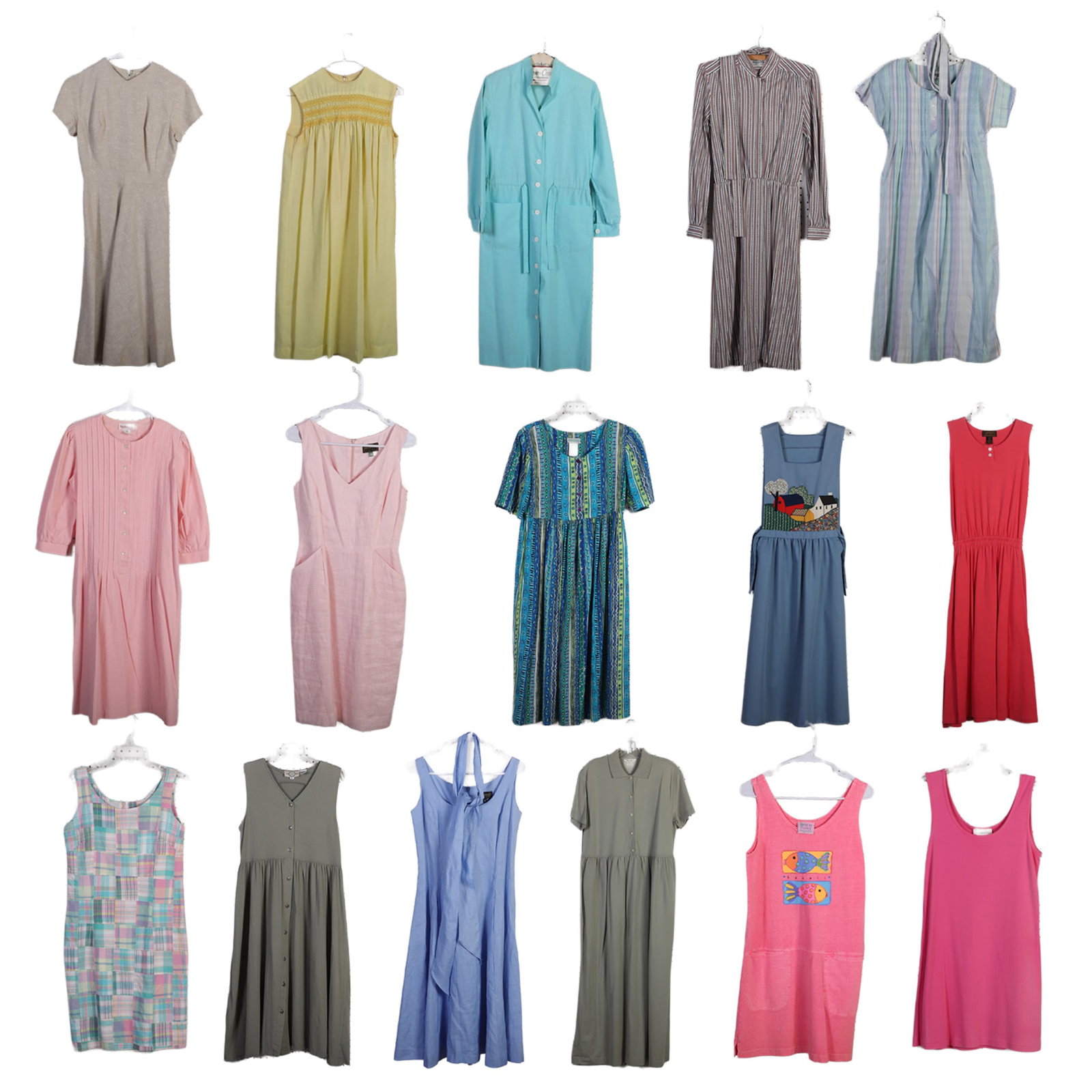 (13) Women’s Dresses & Casual Garments Including Eddie Bauer: (13) Women’s Dresses & Casual Garments Including Eddie Bauer (13) Assorted women’s casual dresses in a variety of colors, fabrics, and patterns by Ed Volin, Masano New York, Moygashel, App