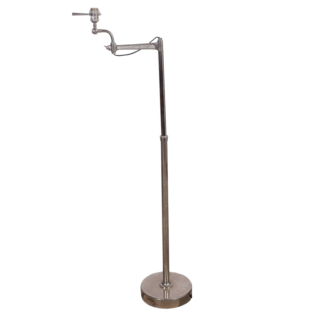 Ralph Lauren Est.1967 Floor Lamp: Ralph Lauren Est.1967 Floor Lamp Nickel plated bridge lamp. Size: 51.5" H on 10" diameter base.
