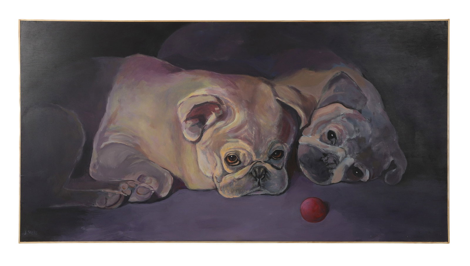 "Spotlight" by Jack F. Stetz: "Spotlight" by Jack F. Stetz Portrait painting of 2 pugs. Painted for and sold in a benefit auction for Humane Pennsylvania titled Art for Arf's Sake: Around the World, held 11/11/2023. Acrylic on boa