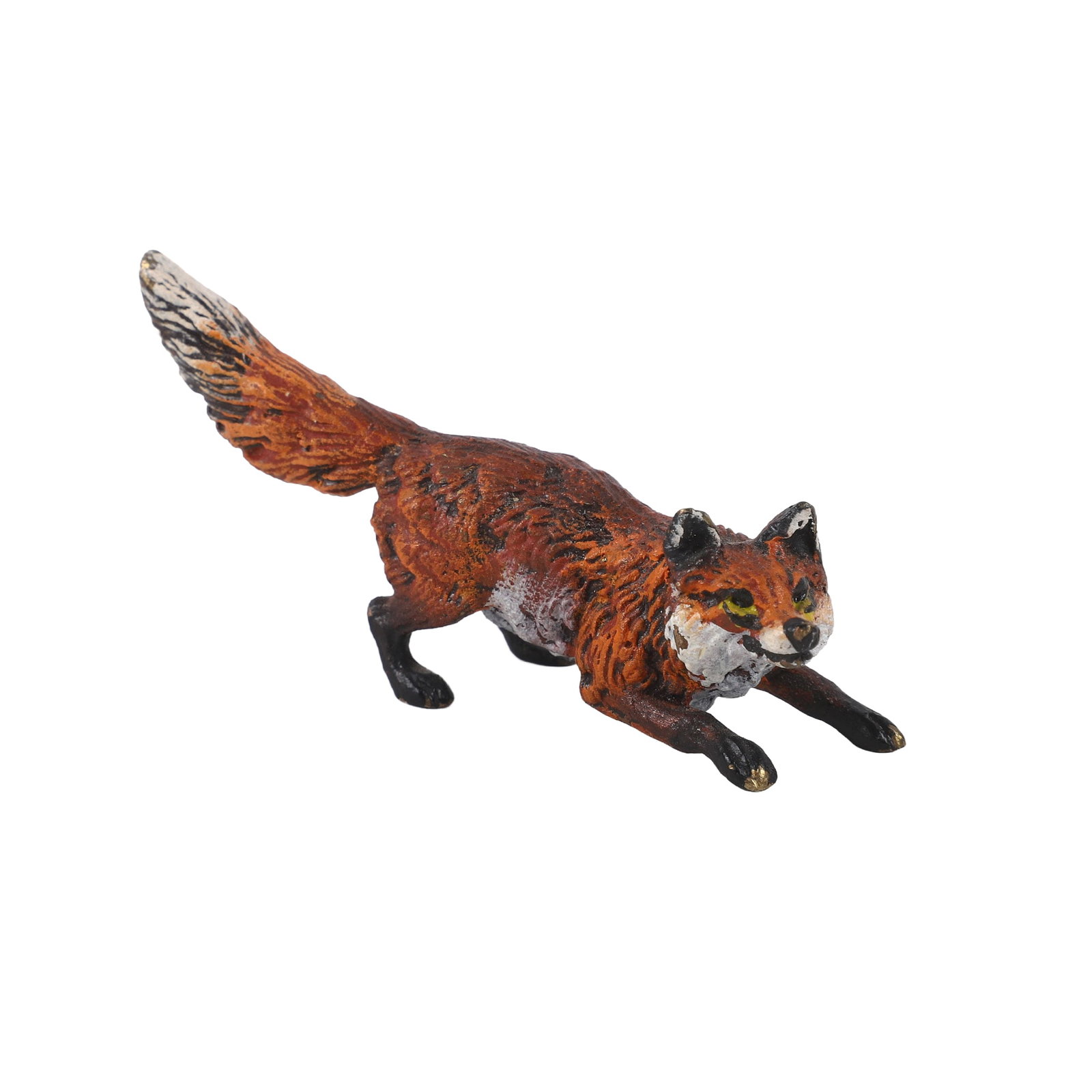 Franz Bergmann Style Cold Painted Bronze Fox: Franz Bergmann Style Cold Painted Bronze Fox Poised to pounce. 1.25" H x 2.5" W x .5" D