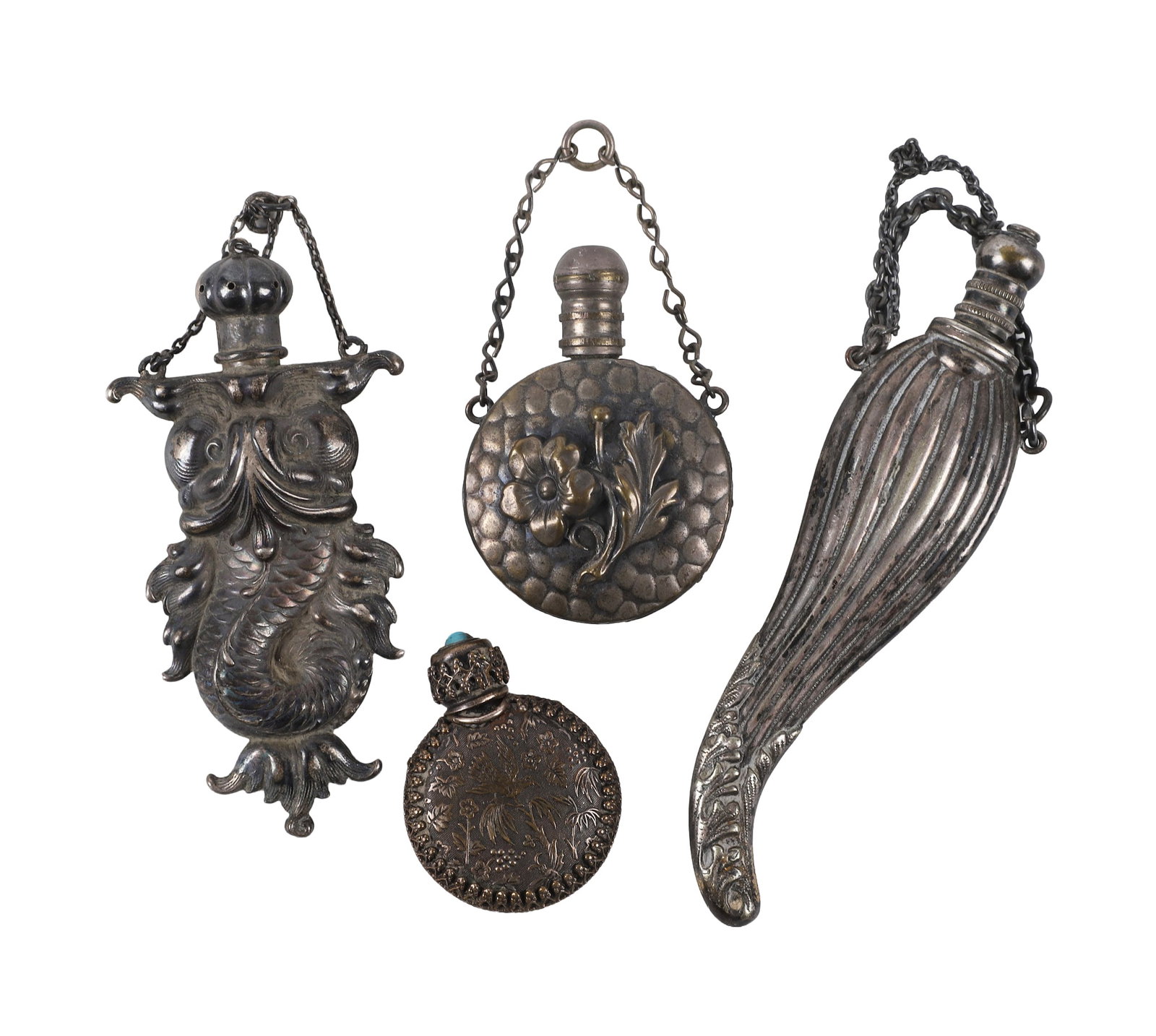 (4) Antique Victorian Repousse Chatelaine Scent Bottles (1 of 9)