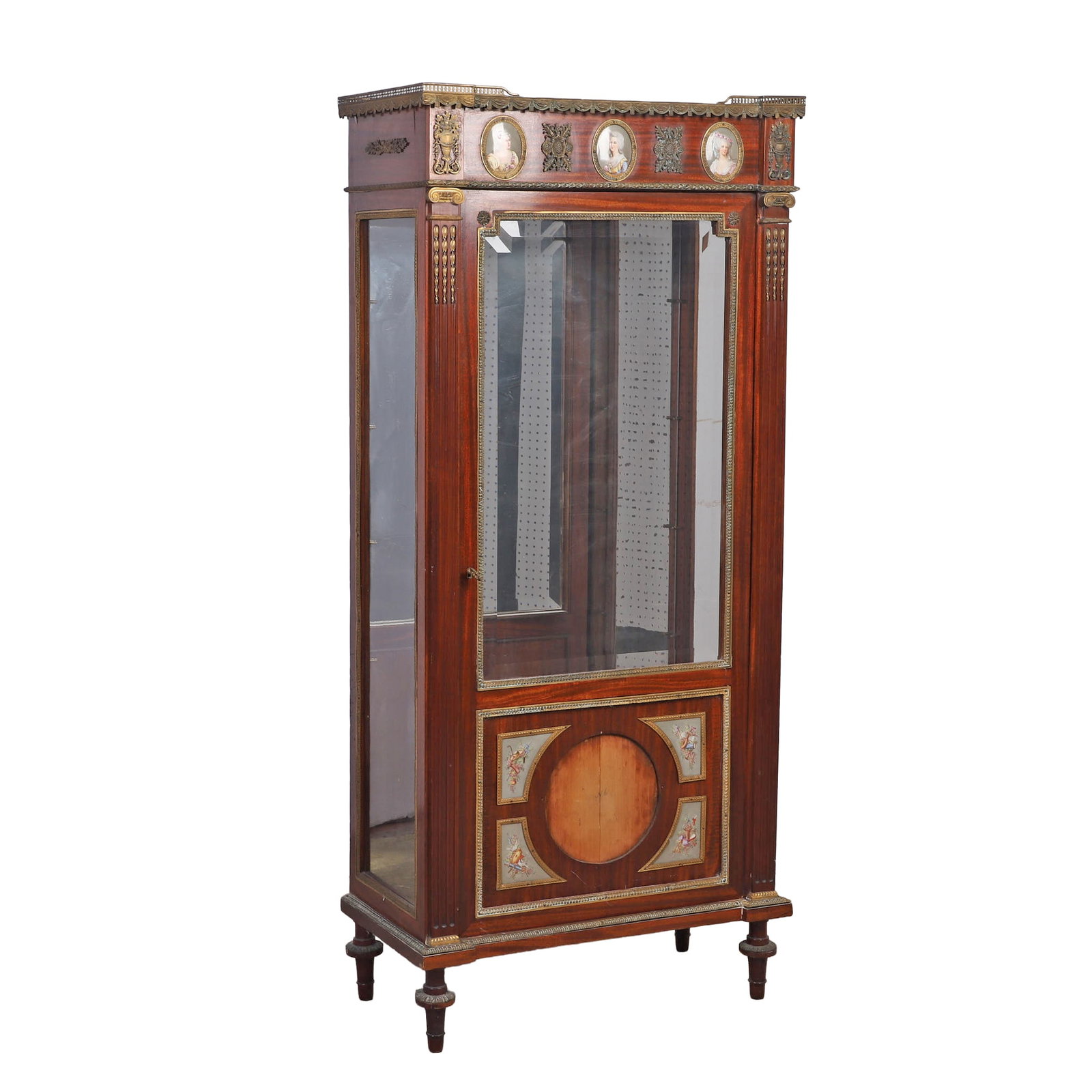 French Napolean III Style Vitrine: French Napolean III Style Vitrine Bronze mounted with a galleried onyx top and enamel portrait plaques. Missing centarl plaque. 59.5" H x 27" W x 13.5" D.