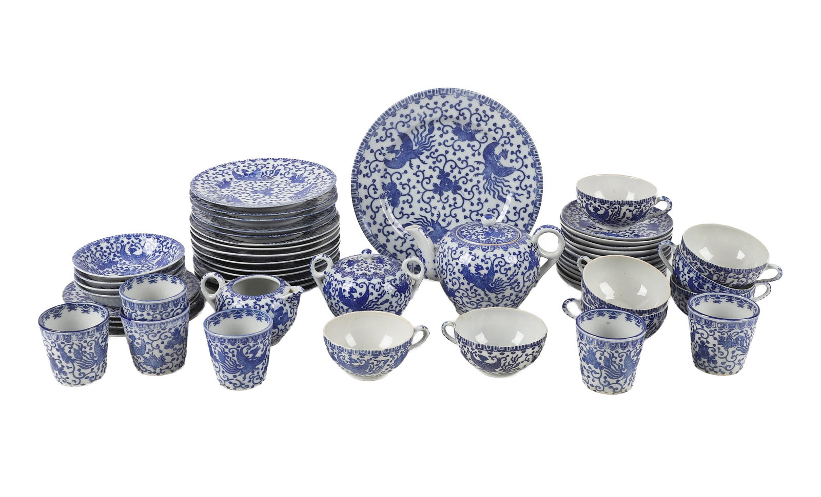 (52) Piece Japanese Tea Set Of Blue & White Phoenix Dishware C/O Morimura (1 of 16)