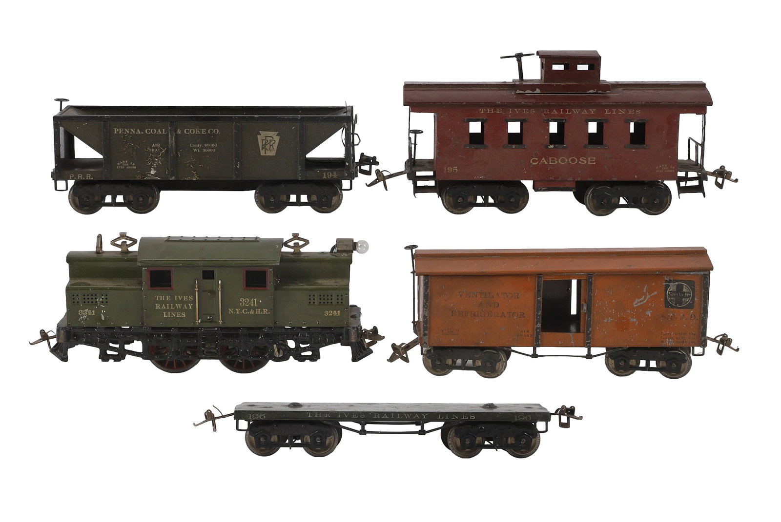 (5) Ives Railroad Cars, Caboose, Flat Car In Original Box (1 of 16)