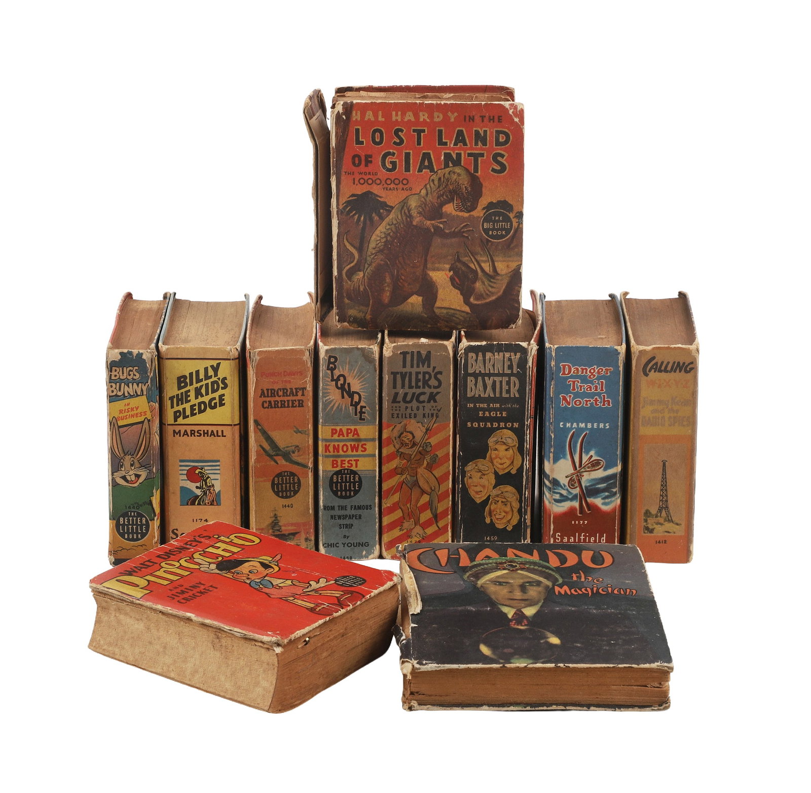 (11) Children's Miniature Books: (11) Children's Miniature Books (11) Miniature children's books / Big Little Books including popular cartoons like Walt Disney's Pinocchio, Chandu the Magician, Punch Davis of the Aircraft Carrier,
