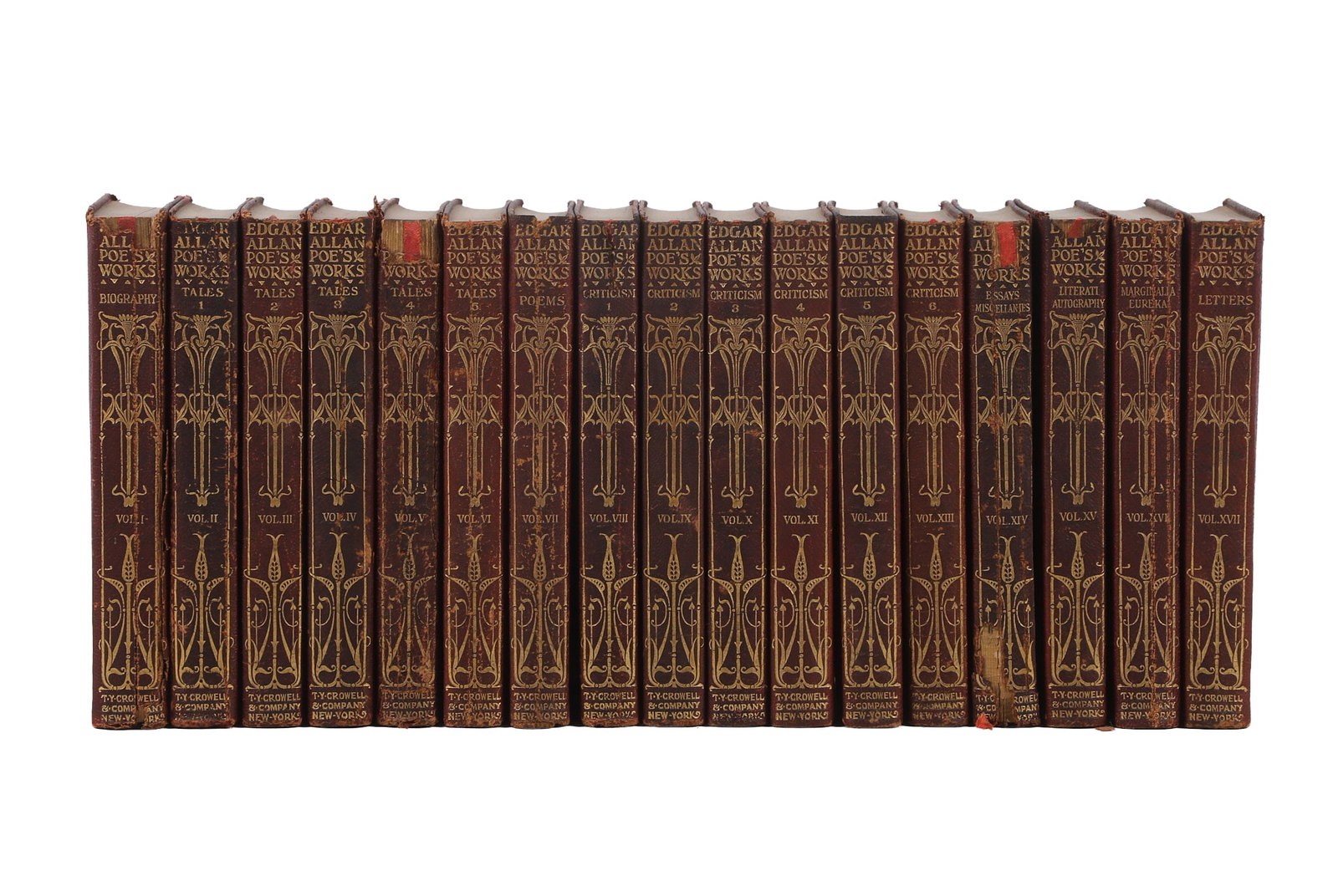 'The Complete Works of Edgar Allan Poe' 17 Volume Set, 1902.: 'The Complete Works of Edgar Allan Poe' 17 Volume Set, 1902. 'The Complete Works of Edgar Allan Poe' 17 volume leatherbound set, 1902, edited by James Harrison and published by Thomas Crowell & Co.