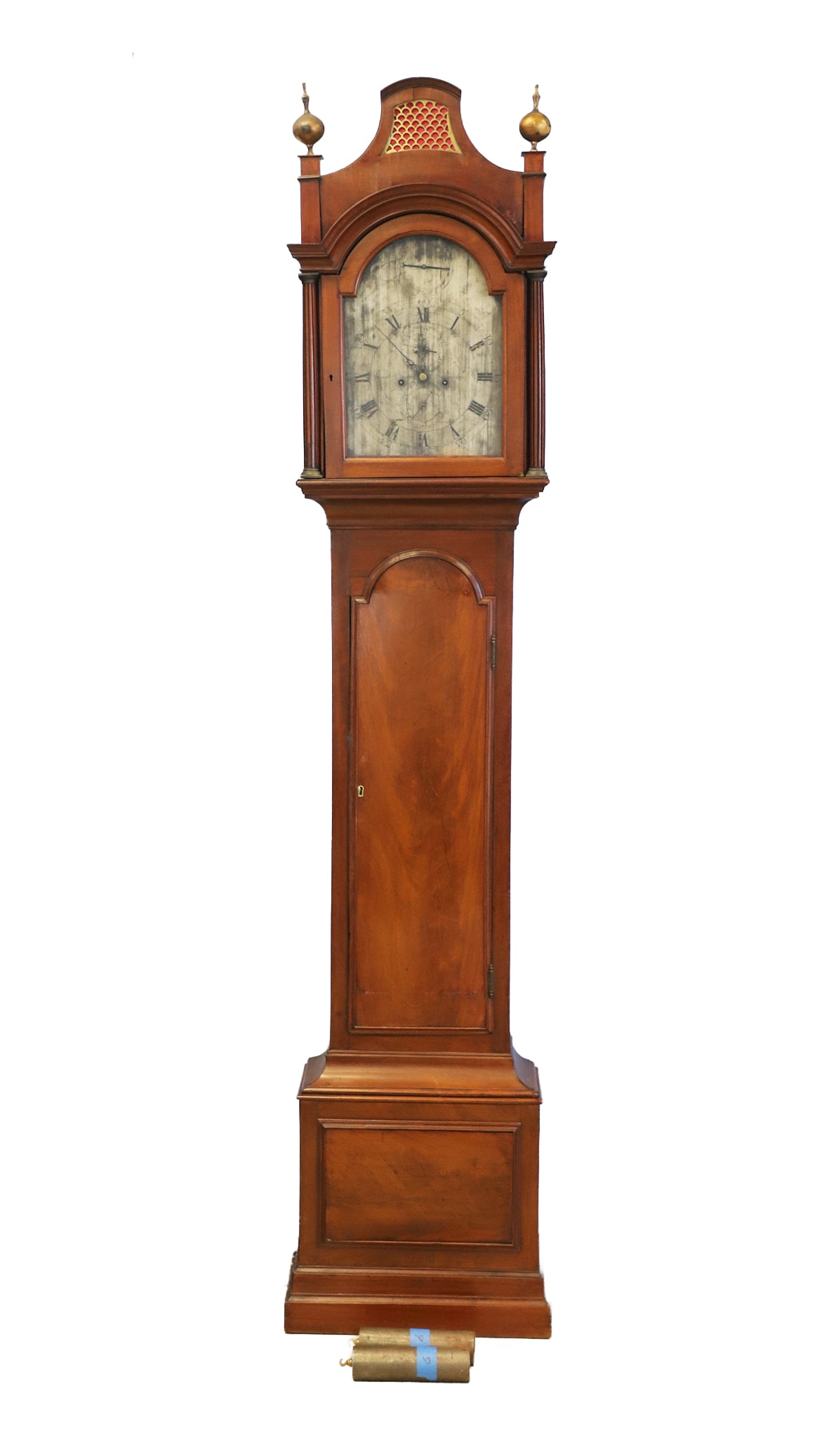Josiah Emery, London Chippendale Mahogany Tall Case Clock: Josiah Emery, London Chippendale Mahogany Tall Case Clock London Chippendale mahogany tall case clock c. 1800 made by Josiah Emery. The "Pagoda Top" bonnet with fluted columns, brass capitals, a pair