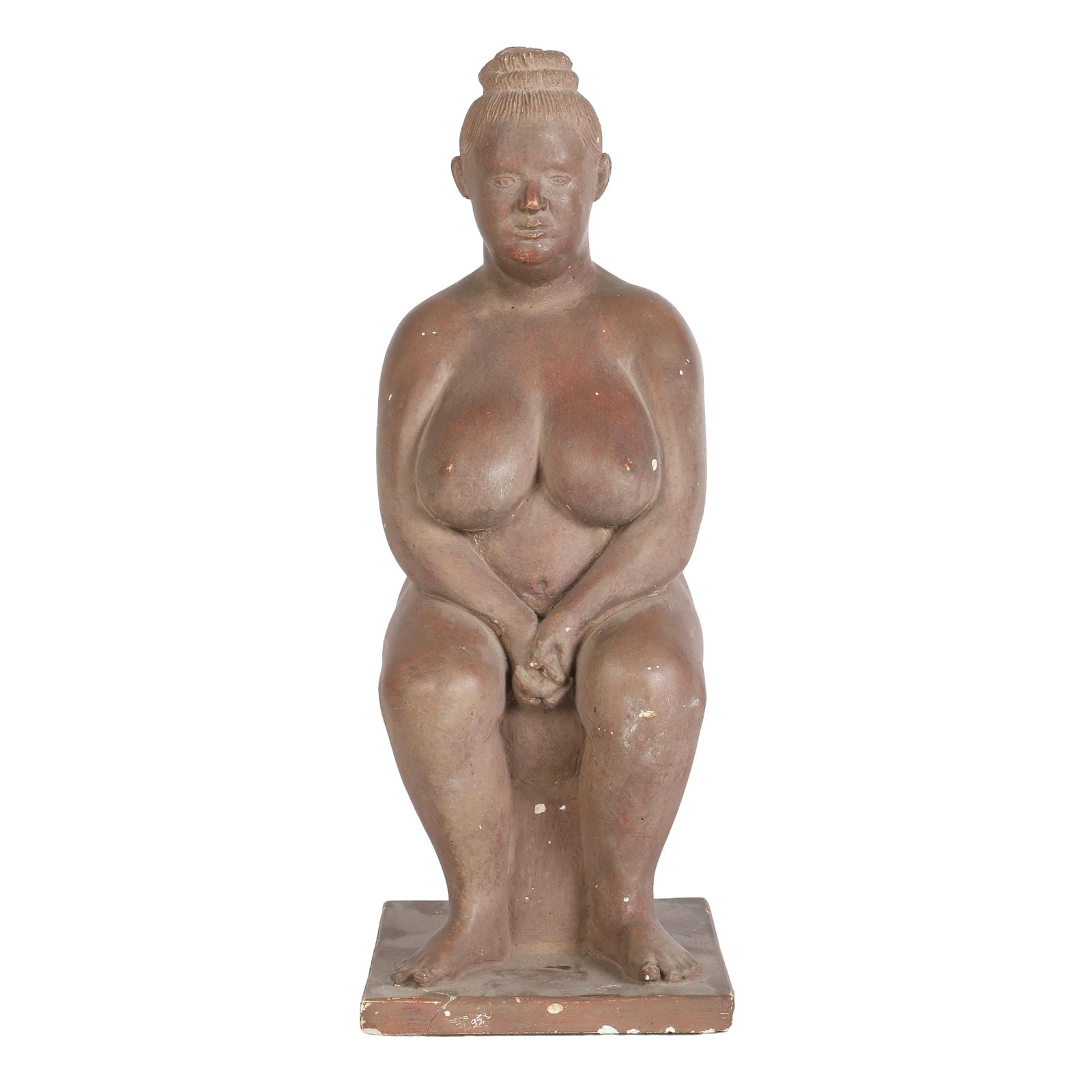 Whimsical Nude Sculpture, Signed Chris Parks: Whimsical Nude Sculpture, Signed Chris Parks Whimsical sculpture of a voluptuous nude woman sitting, signed at the base 'Chris Parks 66'. 13 3/4"H x 6"W x 7"D