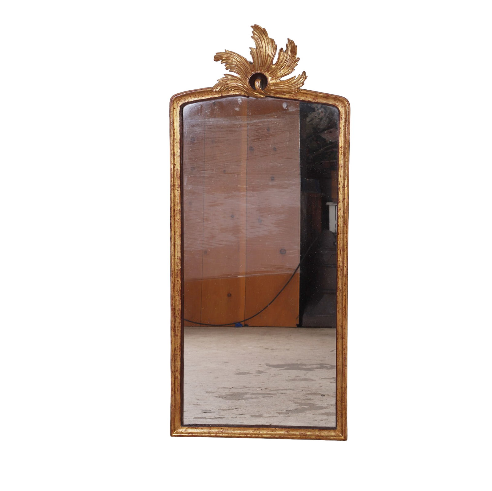 Antique French Rococo Style Looking Glass: Antique French Rococo Style Looking Glass Carved from a single piece of wood. Glass is later. Size: 35.5" h x 15.5" W