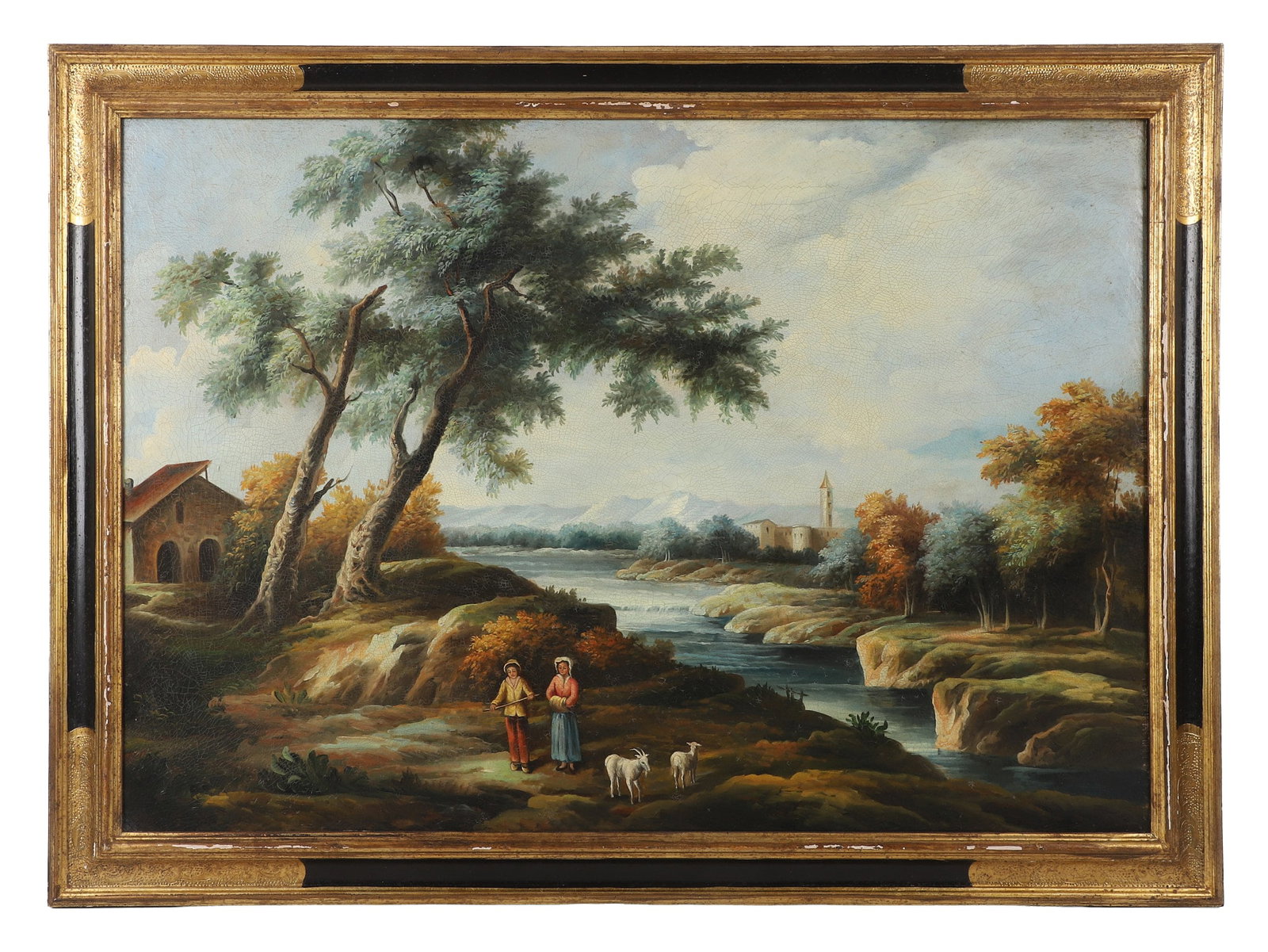Antique Continental Pastoral Landscape Painting (1 of 6)