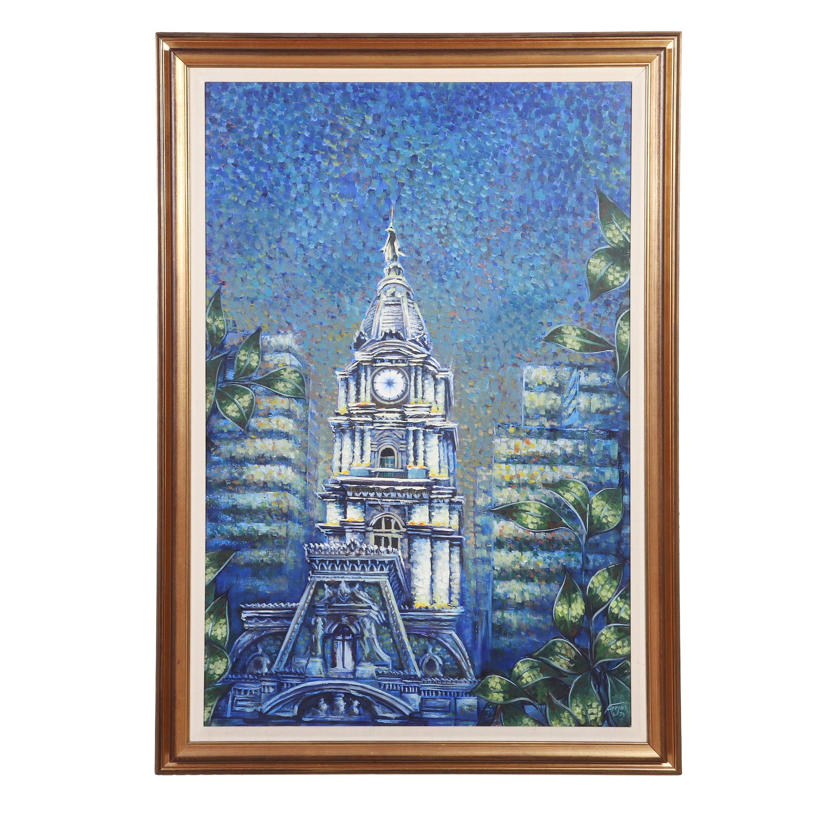 Fernando de Jesus Oliveira Ferjo, (Brazilian, b. 1946), City Hall, Philadelphia, 1974, Oil on Canvas: Fernando de Jesus Oliveira Ferjo (Brazilian,, b. 1946) City Hall, Philadelphia, 1974 Oil on Canvas Probably a view of City Hall from The Pennsylvania Academy of Fine Art, where the artist studied from