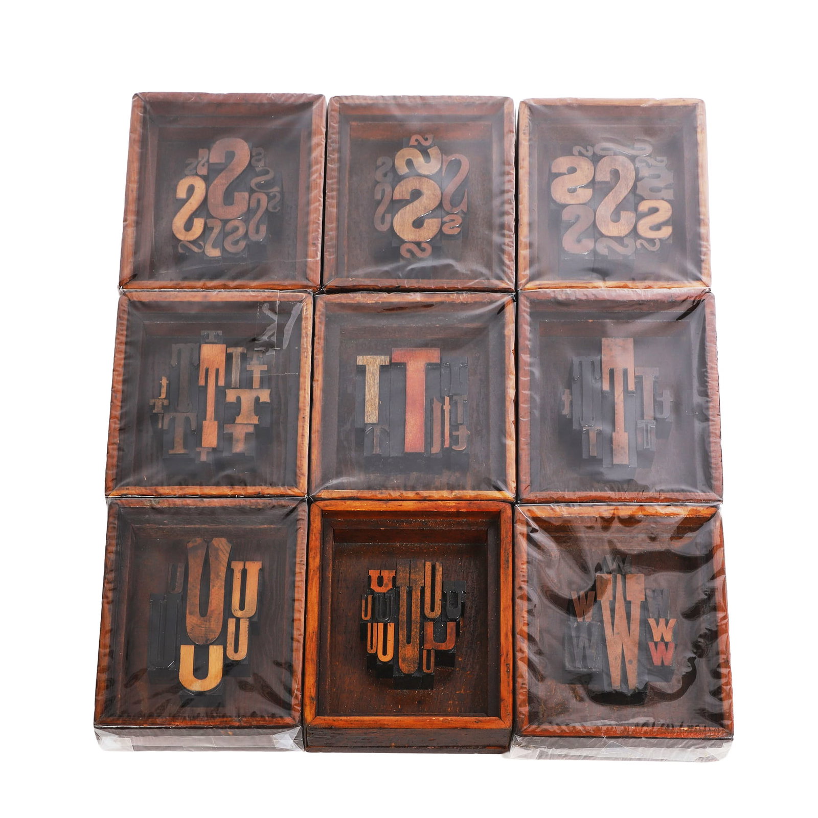 (9) NOS Typography Wall Art, S-W: (9) NOS Typography Wall Art, S-W (9) Lot of NOS typography sculptural wall art by Sy Blinn featuring letters of the alphabet S-W. Each 10" x 8".