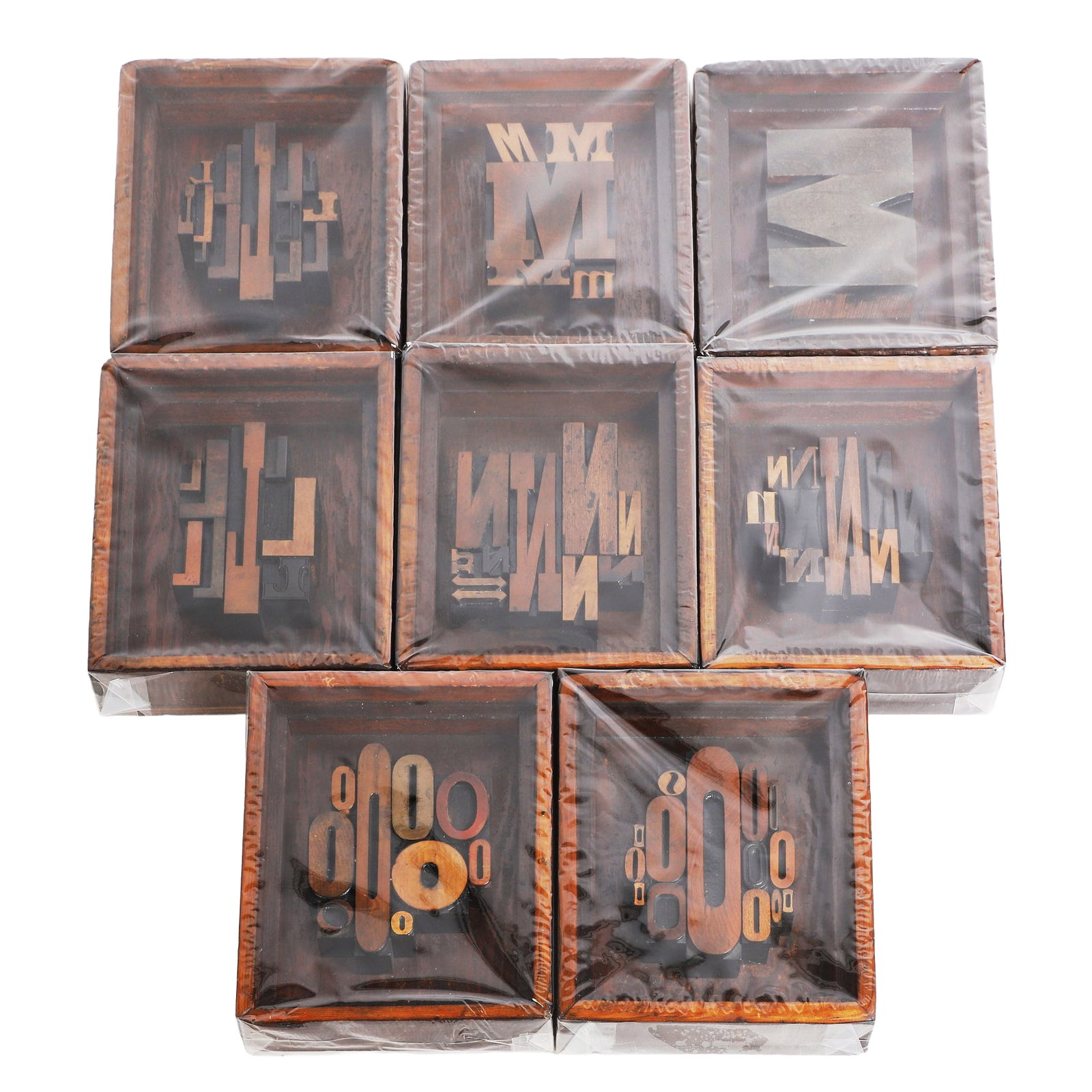 (8) NOS Typography Wall Art, L-O: (8) NOS Typography Wall Art, L-O (8) Lot of NOS typography sculptural wall art by Sy Blinn featuring letters of the alphabet L-O. Each 10" x 8".