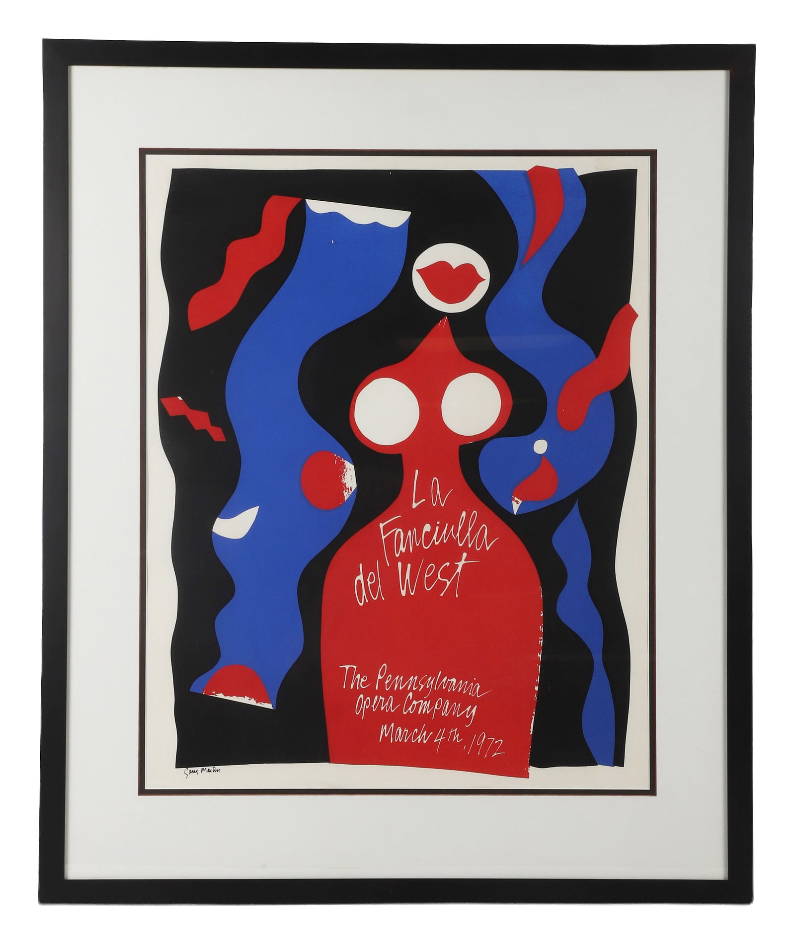 Three Opera Co. Posters: Three Opera Co. Posters Sam Maitin,1972 Pennsylvania Opera Co Poster. Production of La Fraciulla del West. Size: 28.5" H x 22.75" W, sight, 39" H x 32.25" W, frame. Emlen Etting, Pennsylvania Opera
