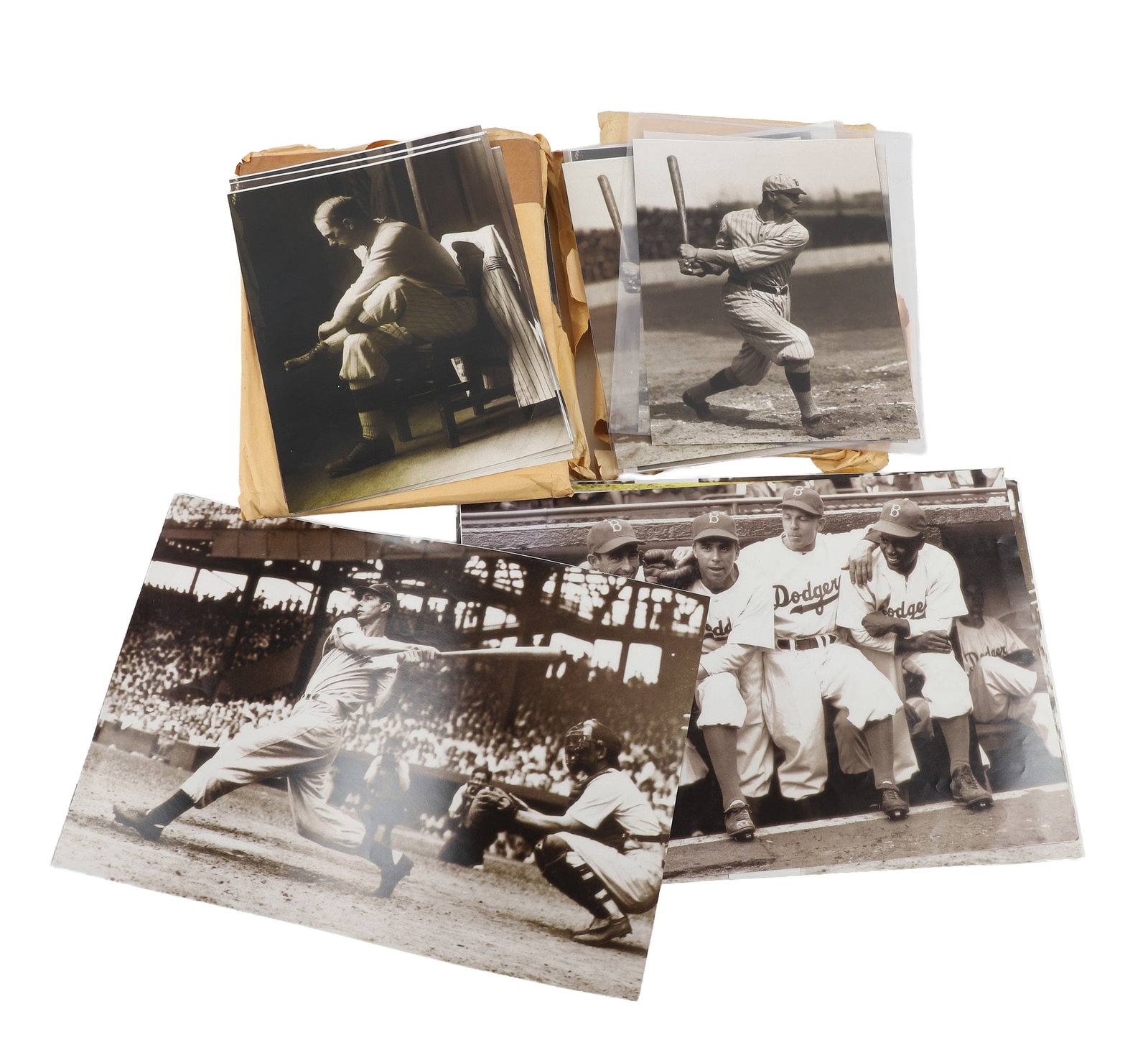 NOS Baseball Photography Lot: NOS Baseball Photography Lot Extensive NOS folio insert baseball photography lot with the vast majority double-sided. Photos shown come in two main types: 1) Jackie Robinson in the bench at his first 