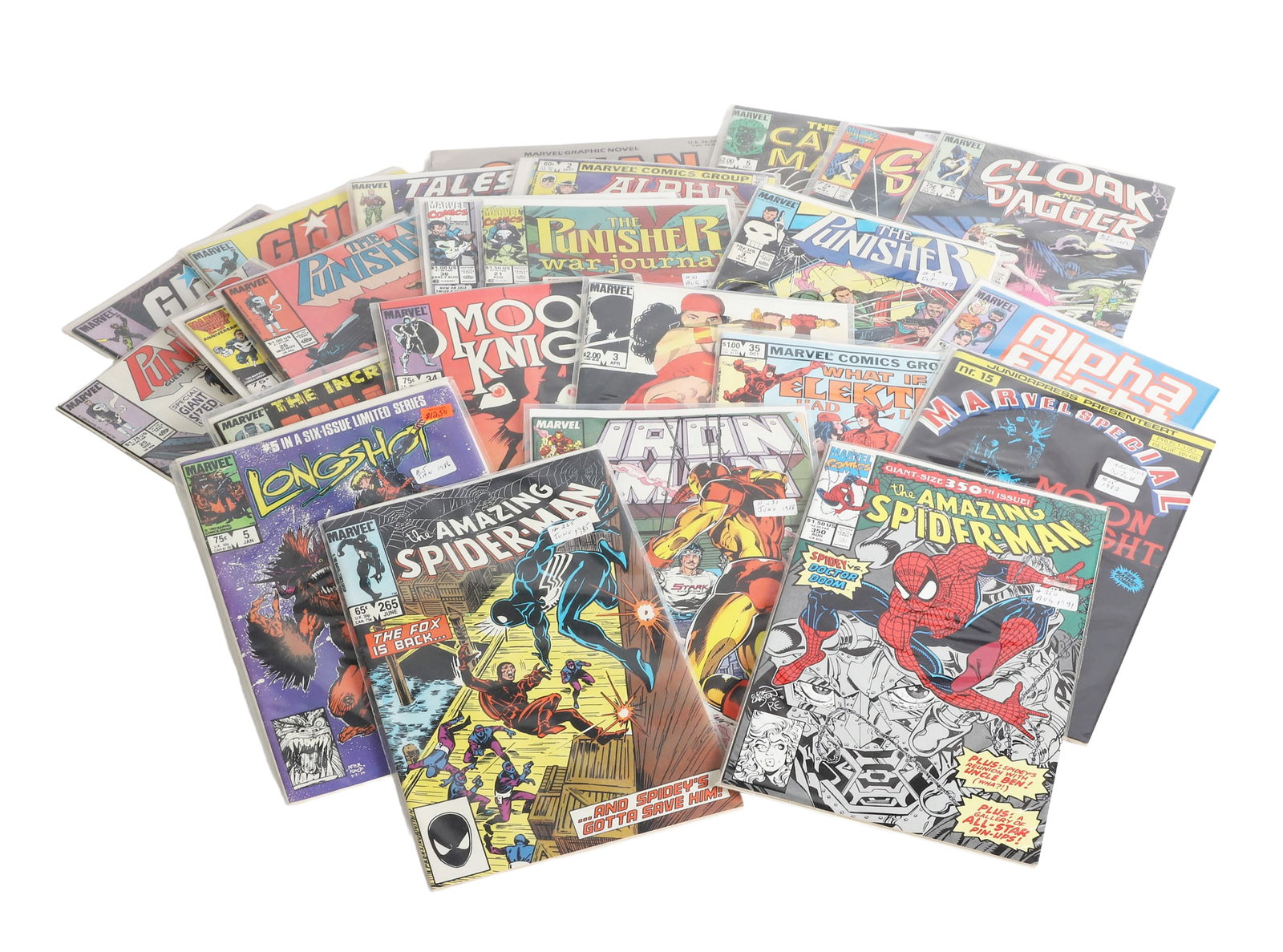 Collection of 1980s Marvel Comics: Collection of 1980s Marvel Comics Collection of (24) Marvel comic books from the 1980s with some 90s books. Includes Iron Man, Spider-Man, Moon Knight, The Punisher & more.