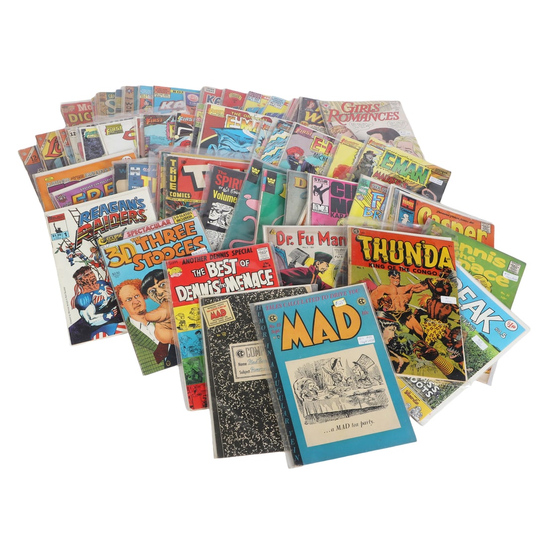 (60+) Vintage Comics Collection: (60+) Vintage Comics Collection (60+) Mixed collection of Silver & Bronze Age comic books including Katy Keene, Freak Brothers, Mad Magazine #15 and #20, E-Man, 3-D comics with glasses and more.