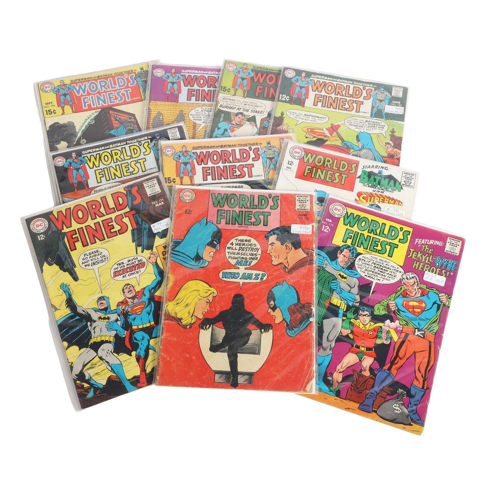 (10) DC Silver Age World's Finest Comic Books: (10) DC Silver Age World's Finest Comic Books (10) Lot of Silver Age DC World's Finest comic books with titular characters Batman & Superman. Includes issues #172, #173, #174, #176, #185, #186, #187, 