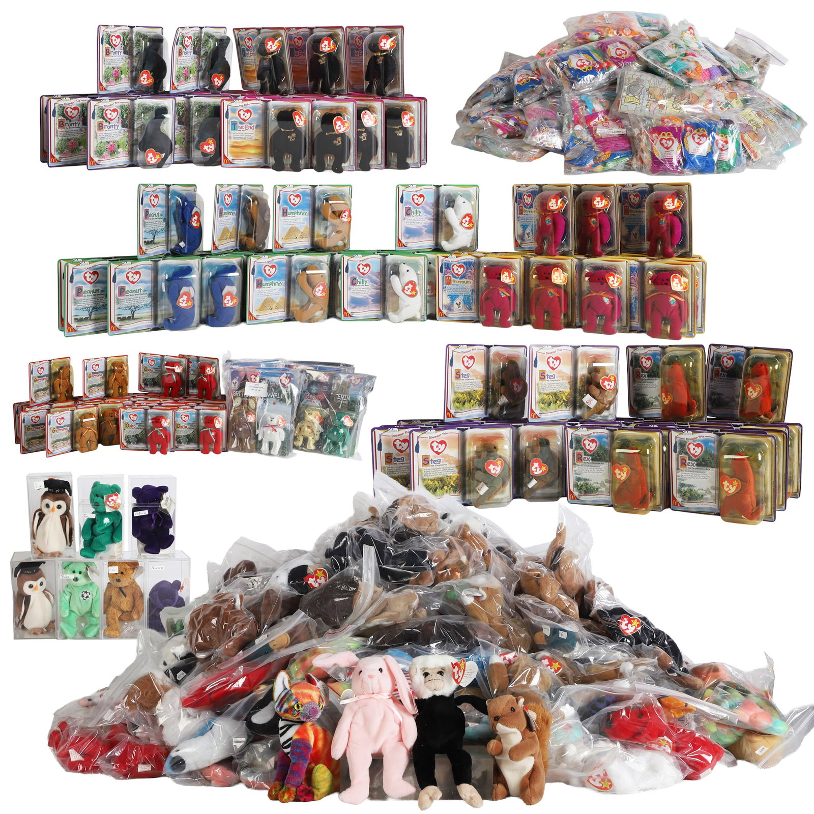 The 'Mountain of Beanie Babies' Collection: The 'Mountain of Beanie Babies' Collection A monumental collection of Beanie Babies in all types, sizes, shapes & colors. Almost all bagged or in some kind of plastic container. Also includes a number