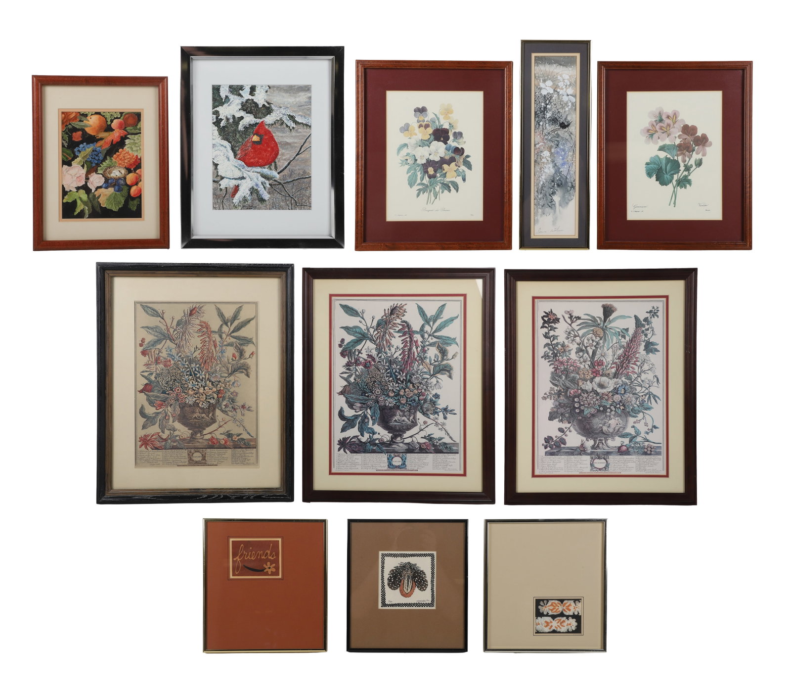 (11) Pcs Decorative Framed Estate Art: (11) Pcs Decorative Framed Estate Art Including Dutch-style bouquets and Botanical studies that are lithographs after the antiques, limited edition prints, and (2) original works, one of which is sign