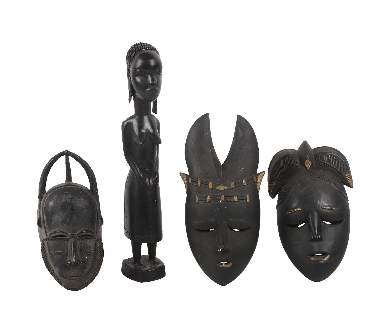 African Lot, 3 Masks & Ebony Statue (1 of 13)