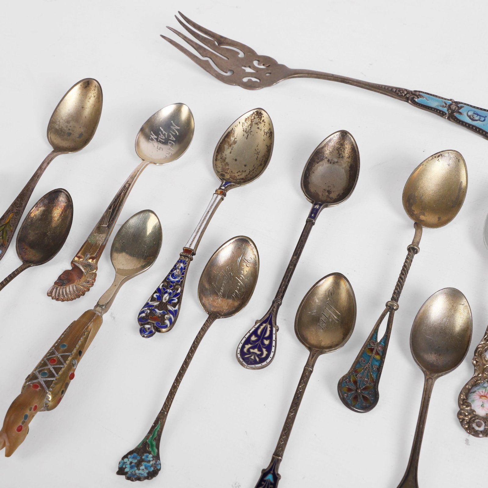 (18) Enameled Silver Flatware - 2