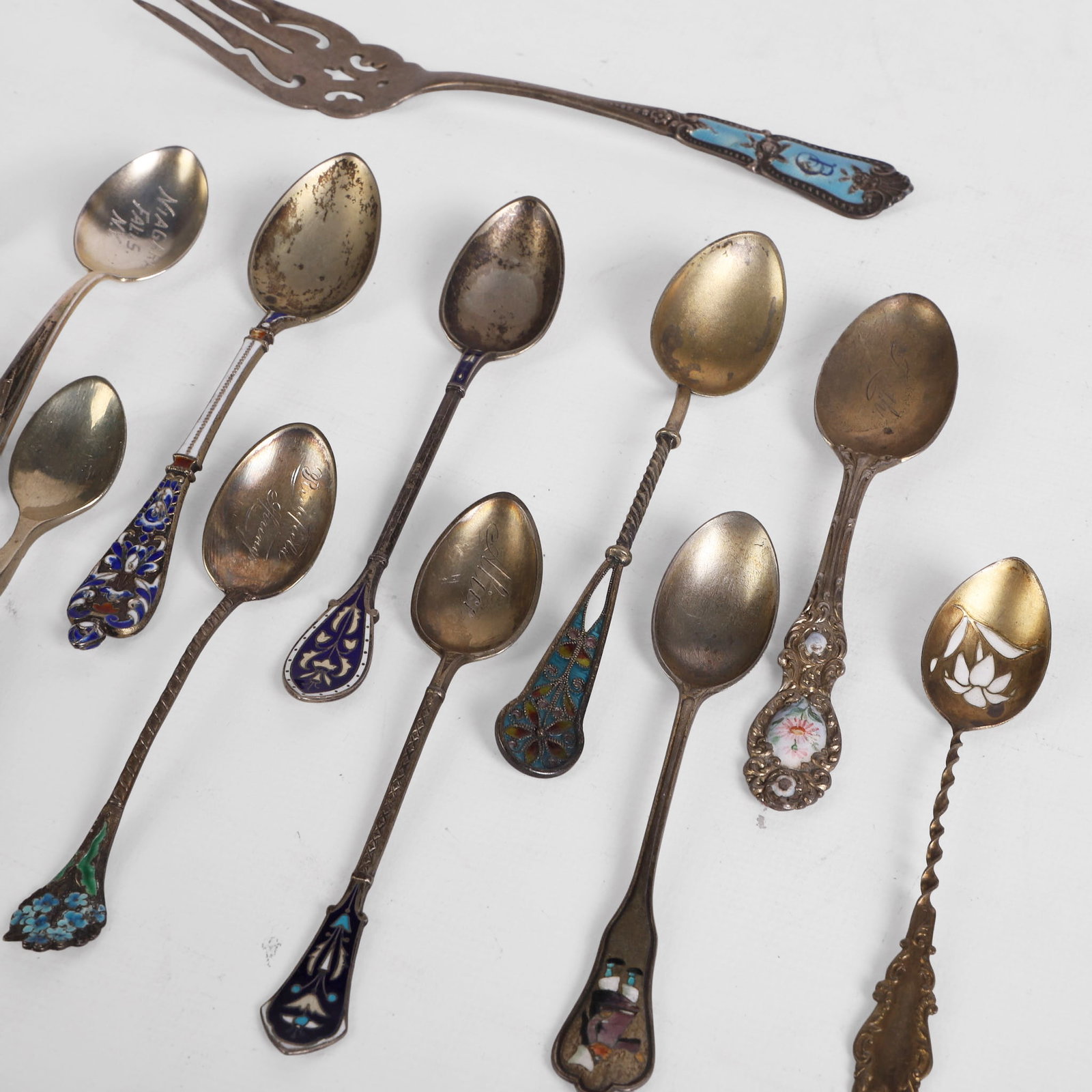 (18) Enameled Silver Flatware - 3