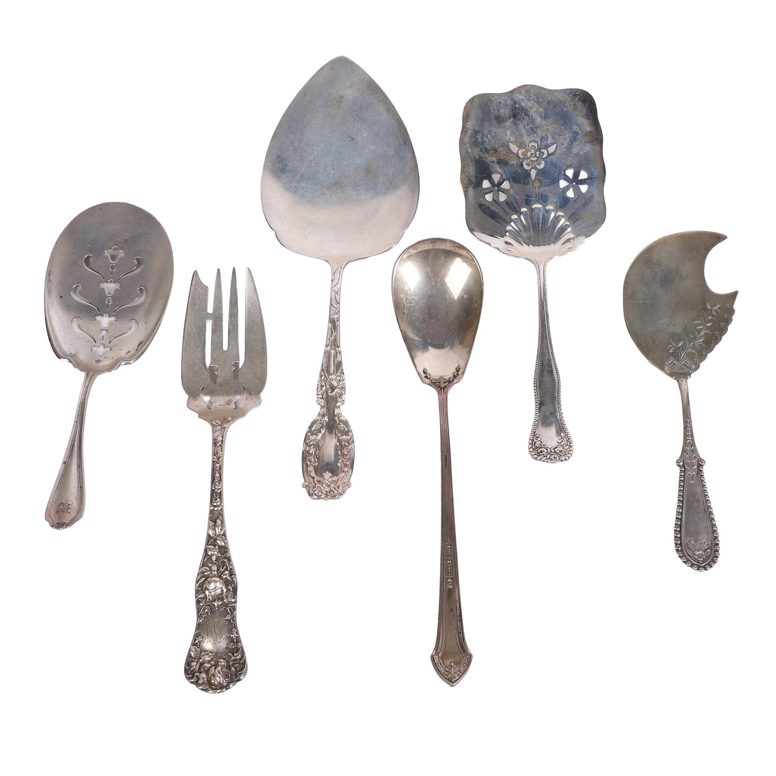 (6) Specialty Sterling Serving Utensils: (6) Specialty Sterling Serving Utensils (6) Specialty sterling silver serving utensils of various ages and styles. Total 12.440 ozt.
