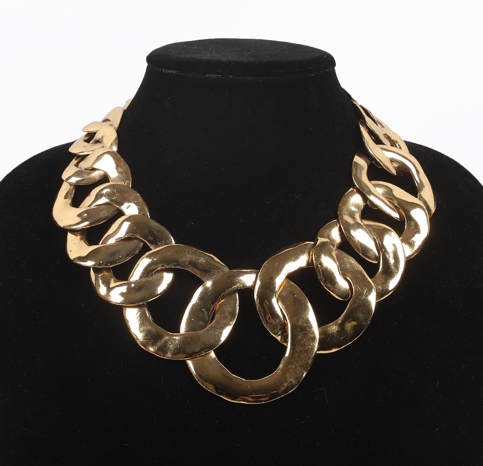 Vintage Yves Saint Laurent Rive Gouche Signed Necklace, France: Vintage Yves Saint Laurent Rive Gouche Signed Necklace, France Vintage Yves Saint Laurent, Rive Gouche Made in France gold tone necklace, stamped on back of necklace and clasp, 16" l