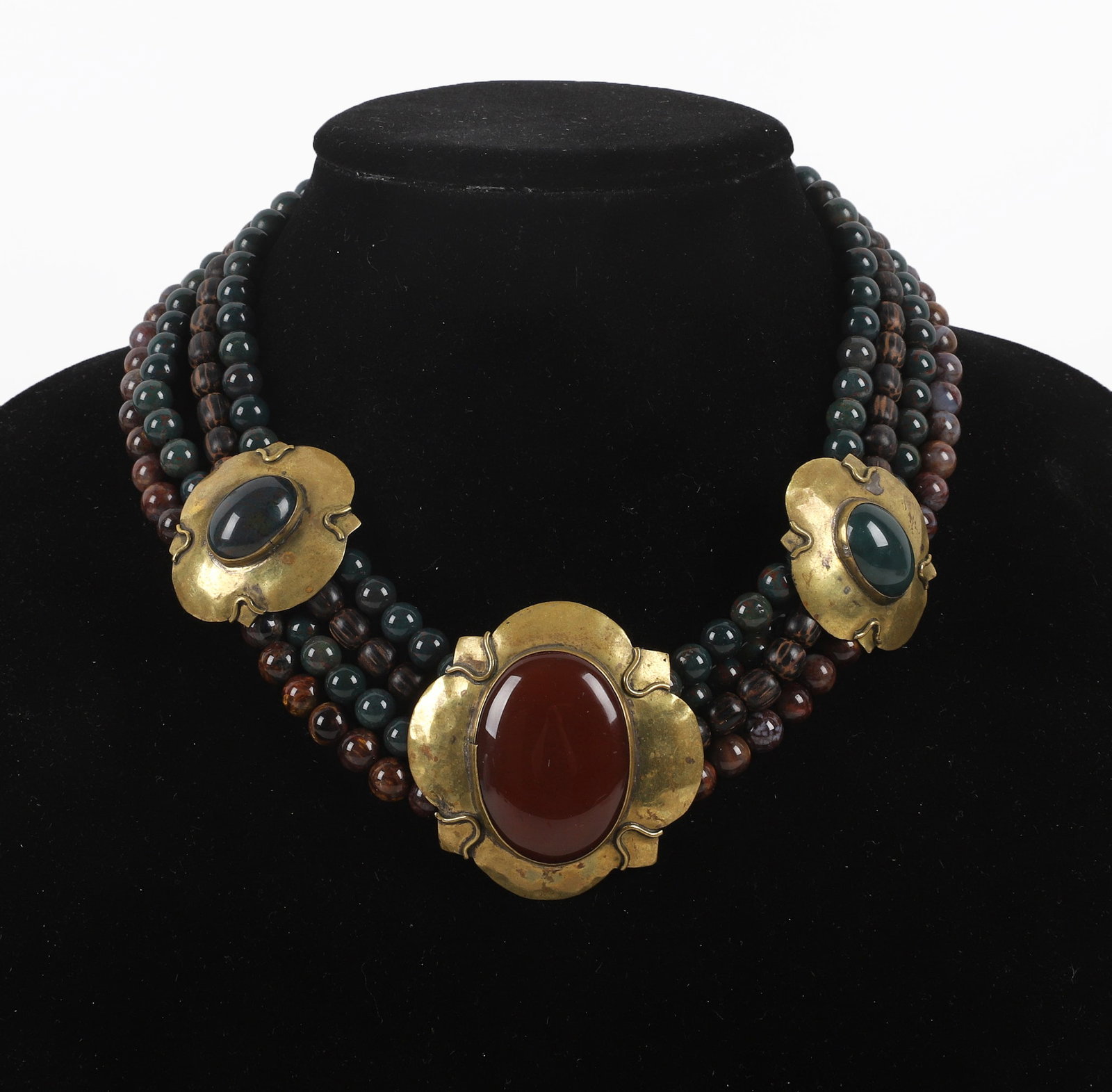 Karen Sebiri Multi Strand Gemstone & Brass Statement Necklace (1 of 6)