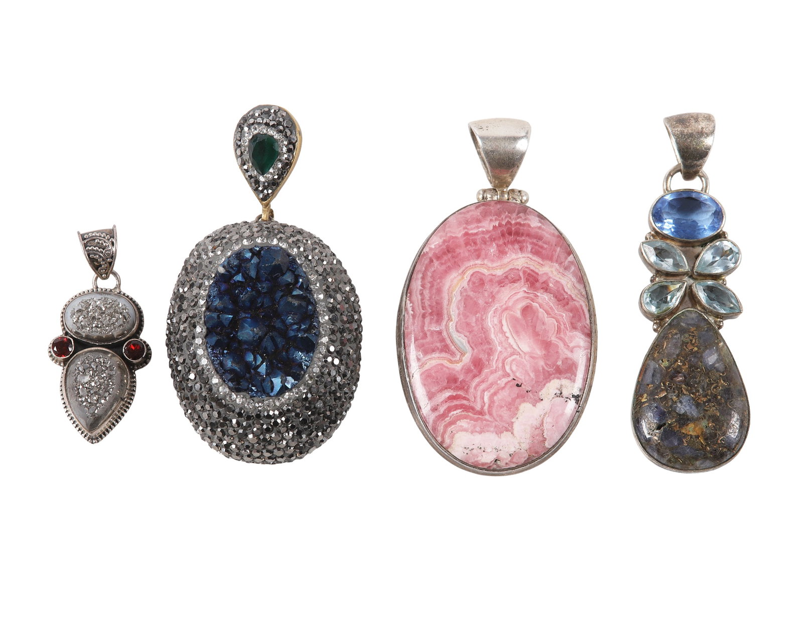 (4) Gemstone Pendants Including Druzy Quartz & Rhodochrosite (1 of 13)