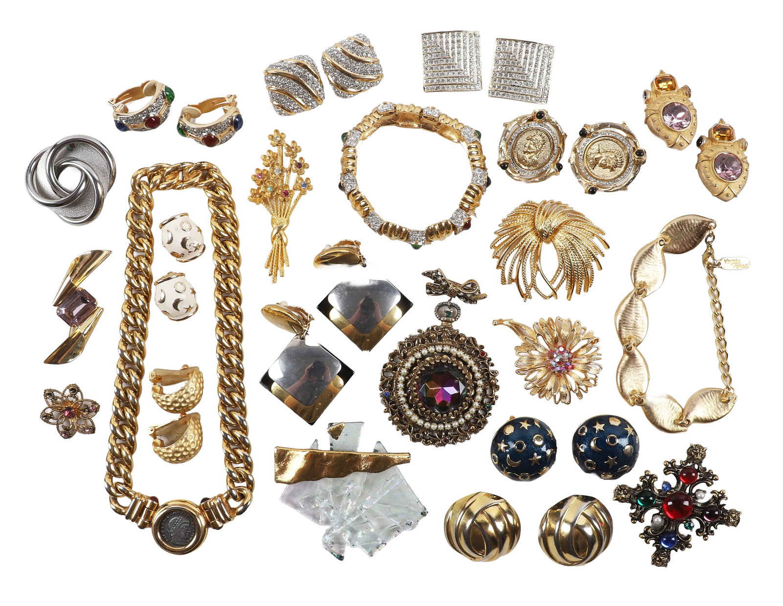 Group of Signed Vintage Costume Jewelry incl. Ciner, Lisner, Monet, Maresco & Mamselle: Group of Signed Vintage Costume Jewelry incl. Ciner, Lisner, Monet, Maresco & Mamselle Group of signed and unsigned vintage costume jewelry featuring a Mamselle floral pin, Lisner floral pin set with 