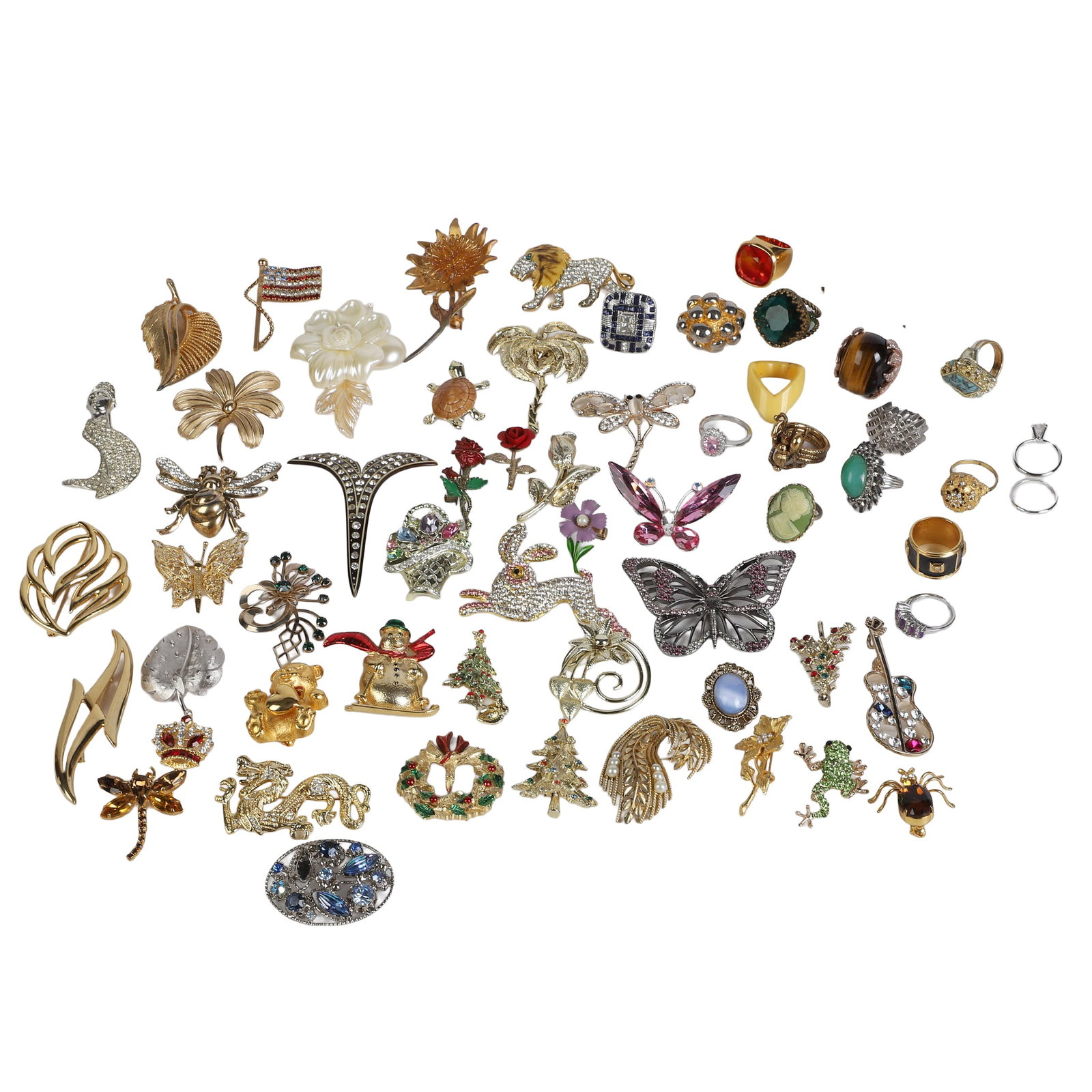 Costume Jewelry Group Brooches & Pins and Rings by Trifari, Polcini, etc. (1 of 20)