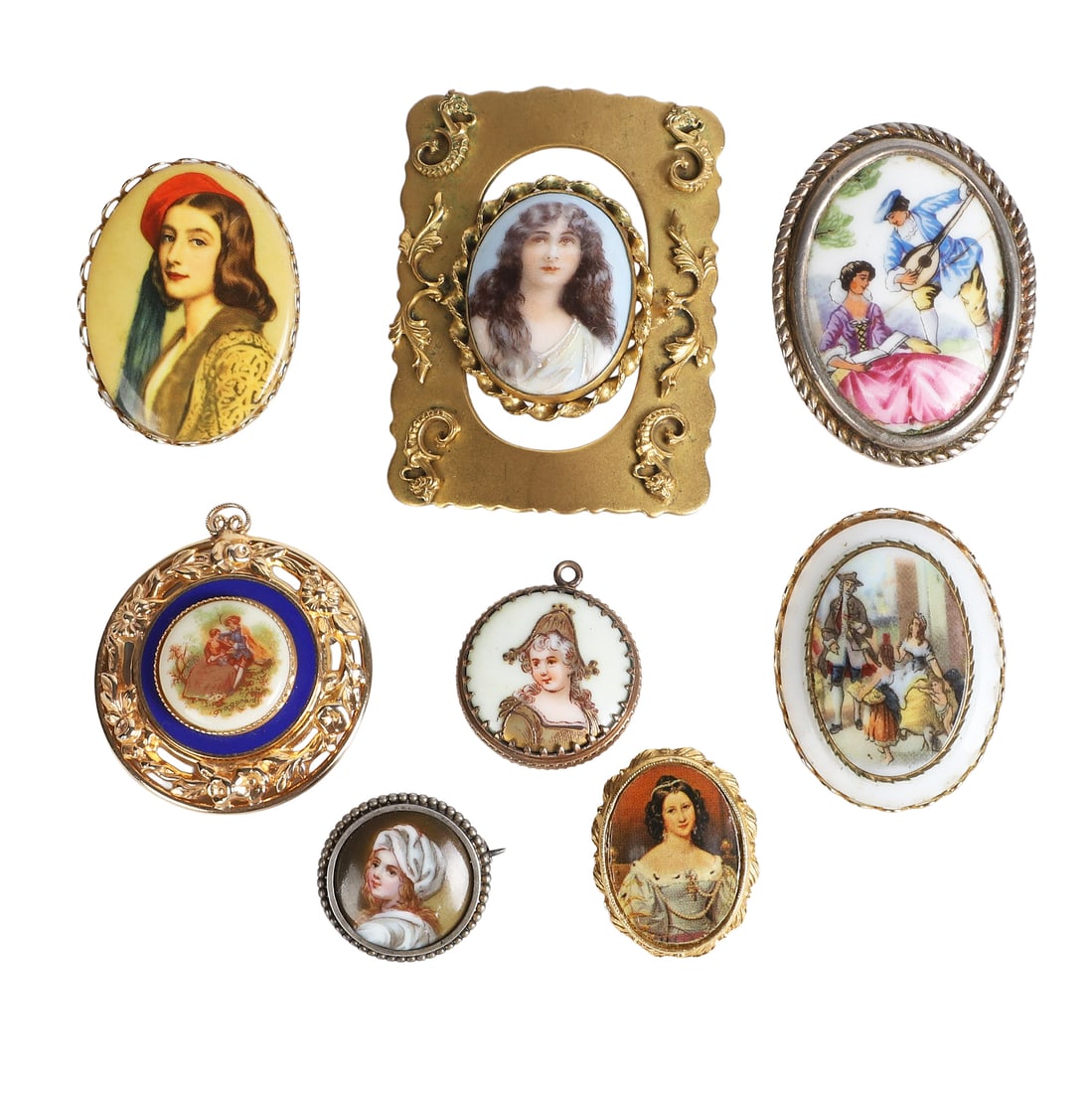 (8) Group Of Vintage Porcelain Portrait & Scenic Brooches (1 of 8)