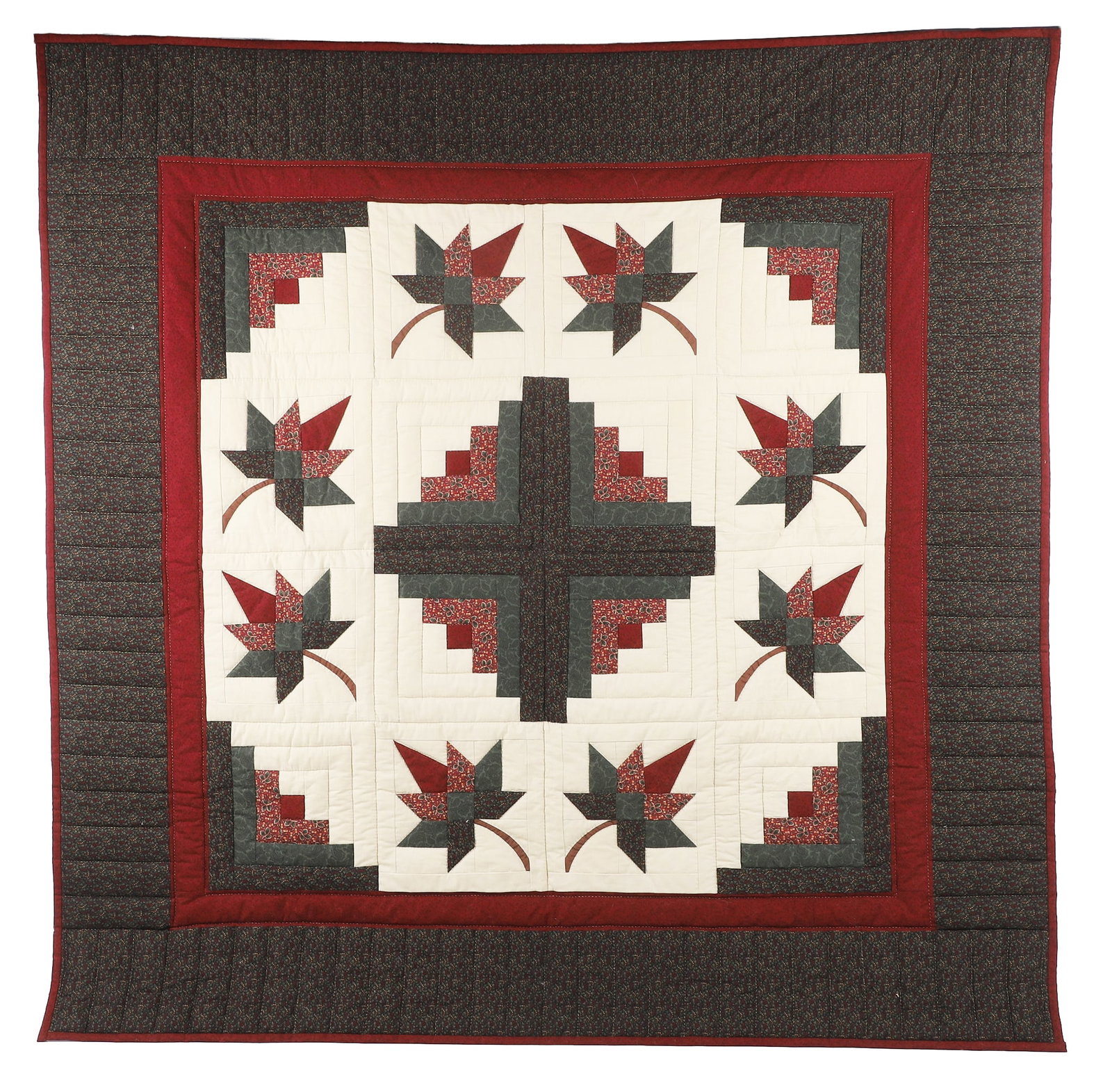 Pennsylvania Dutch Quilt: Pennsylvania Dutch Quilt Hand made Kutztown Pennsylvania German festival square quilt with leaf design, 56 1/2" x 56 1/2"