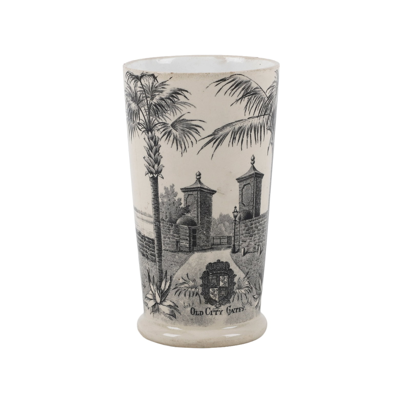 Villeroy & Boch Transferware Cup: Villeroy & Boch Transferware Cup Villeroy & Boch transferware cup, with scenes of 'Old Watch Tower' and 'Old Slave Market', makers mark and "4241" on underside. 5"H