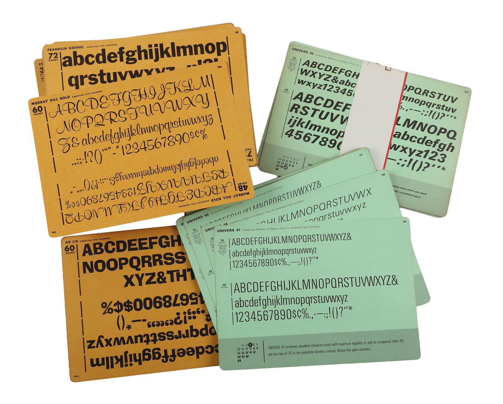 Stack of American Type Founders Specimen Cards: Stack of American Type Founders Specimen Cards Stack of American Type Founders specimen cards with a wide variety of type fonts on 10 1/2" x 7 1/2" cards.