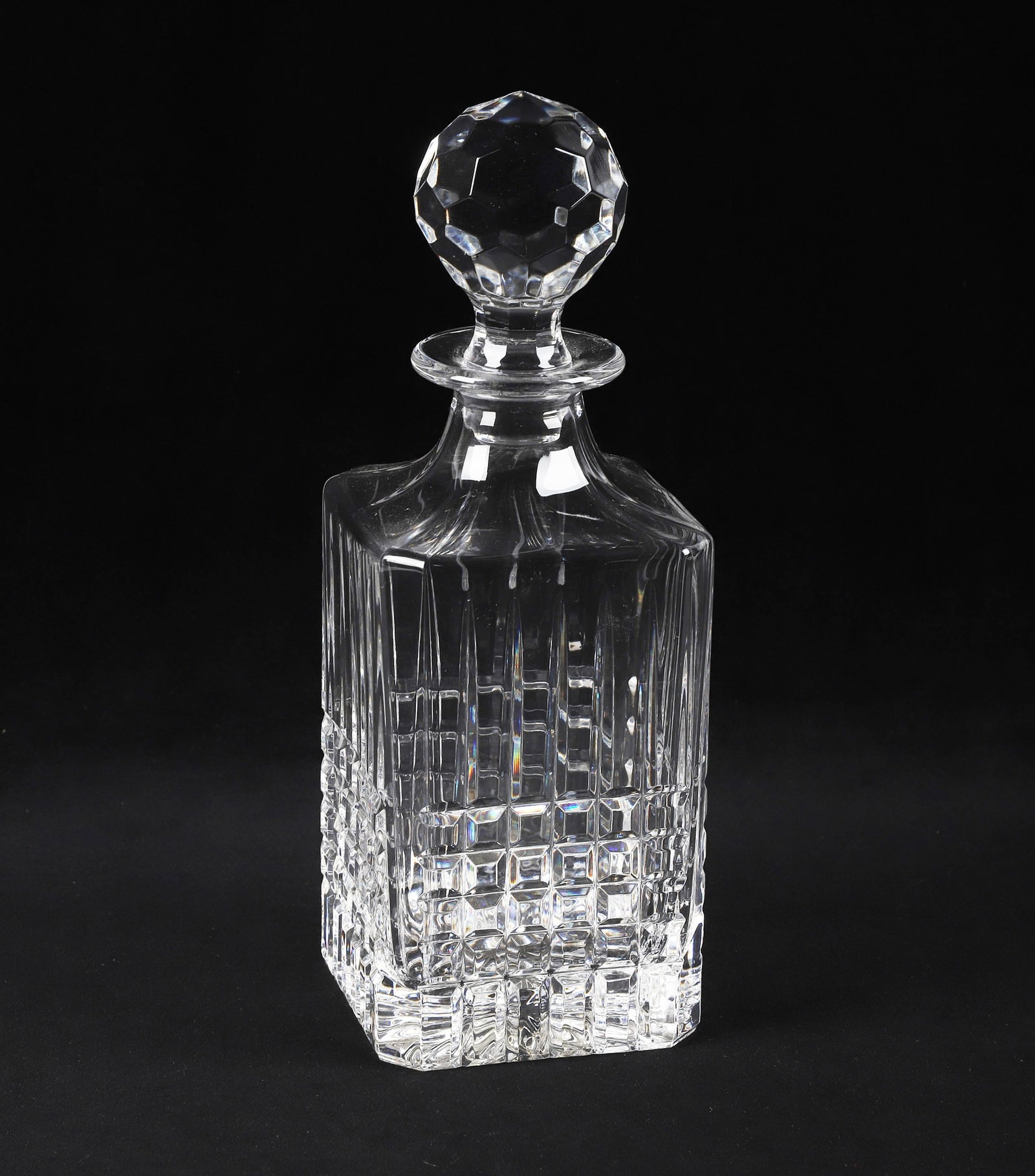 Tiffany & Co. Crystal Decanter: Tiffany & Co. Crystal Decanter Tiffany & Co. waffle pattern crystal whiskey decanter with stopper, makers mark at base. 10 1/4"H
