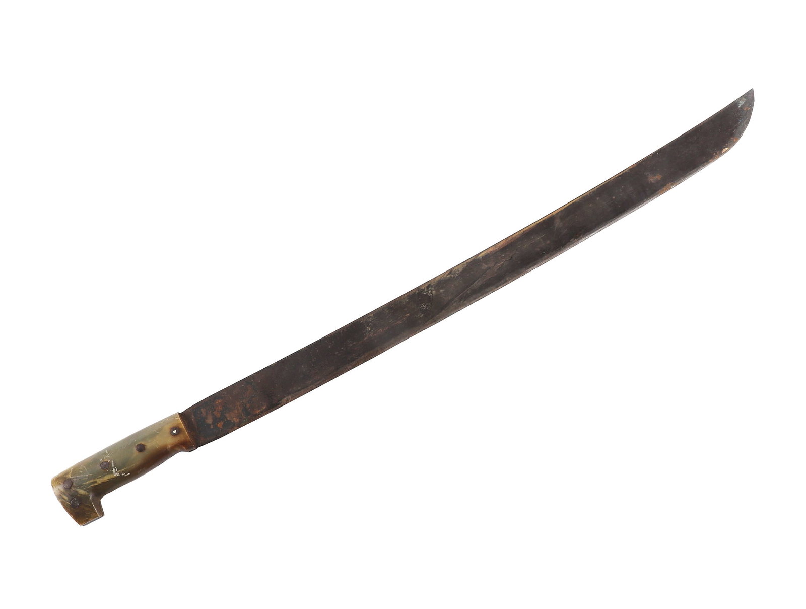 Antique Horn Handle Machete: Antique Horn Handle Machete Antique Hand forged machete with solid, split horn handle, some scratches. Blade 26" L., full 31" L.