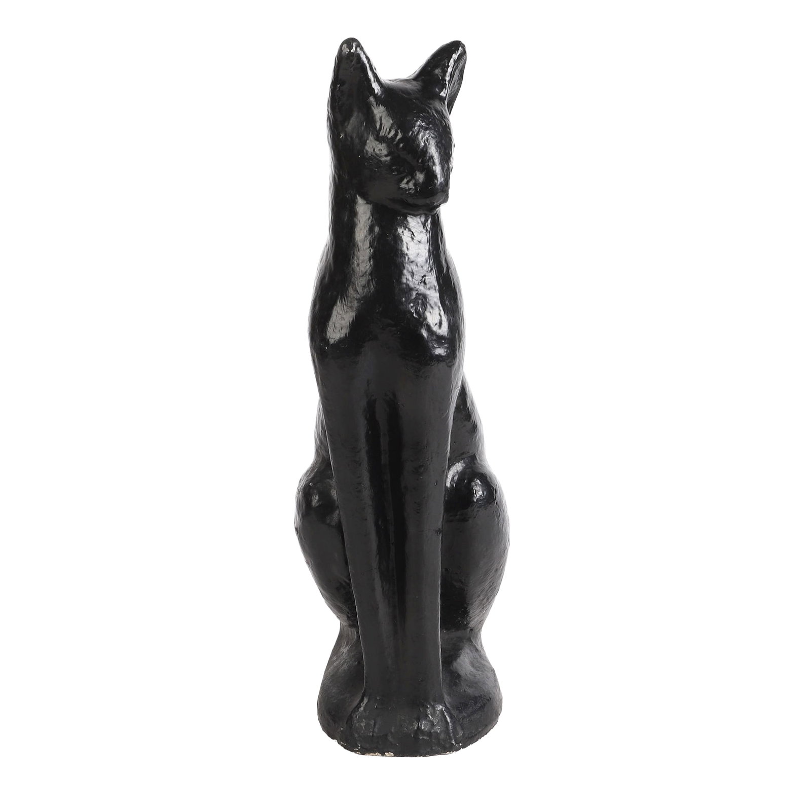 Black Cat Statue: Black Cat Statue Poised black painted cement statue of a cat. 23 1/4"H x 7"W x 10"D