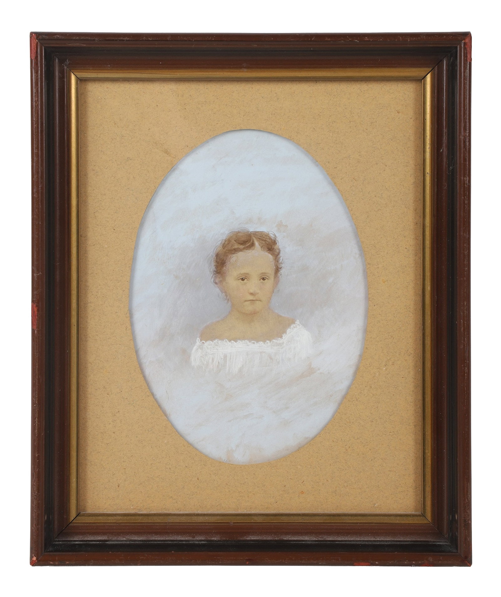 Antique Painted Photograph of a Child: Antique Painted Photograph of a Child Antique framed photograph of a young child colorfully detailed in gouache. No artist signature. 5 1/4" x 7 1/4" sight. 9 3/8" x 11 1/2" frame (Some chips on