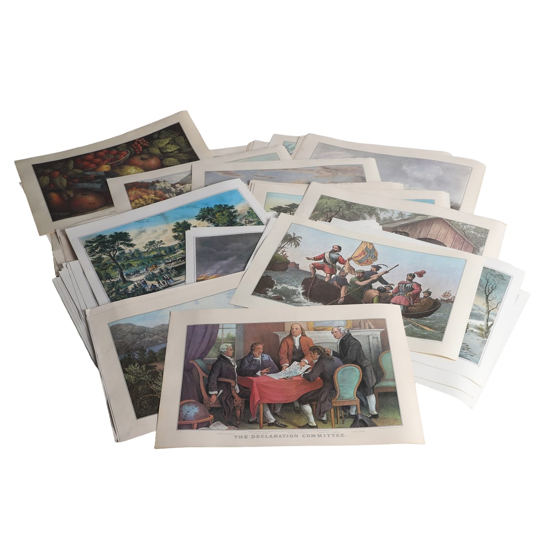 Stack of Currier & Ives Offset Lithograph Prints (1 of 7)