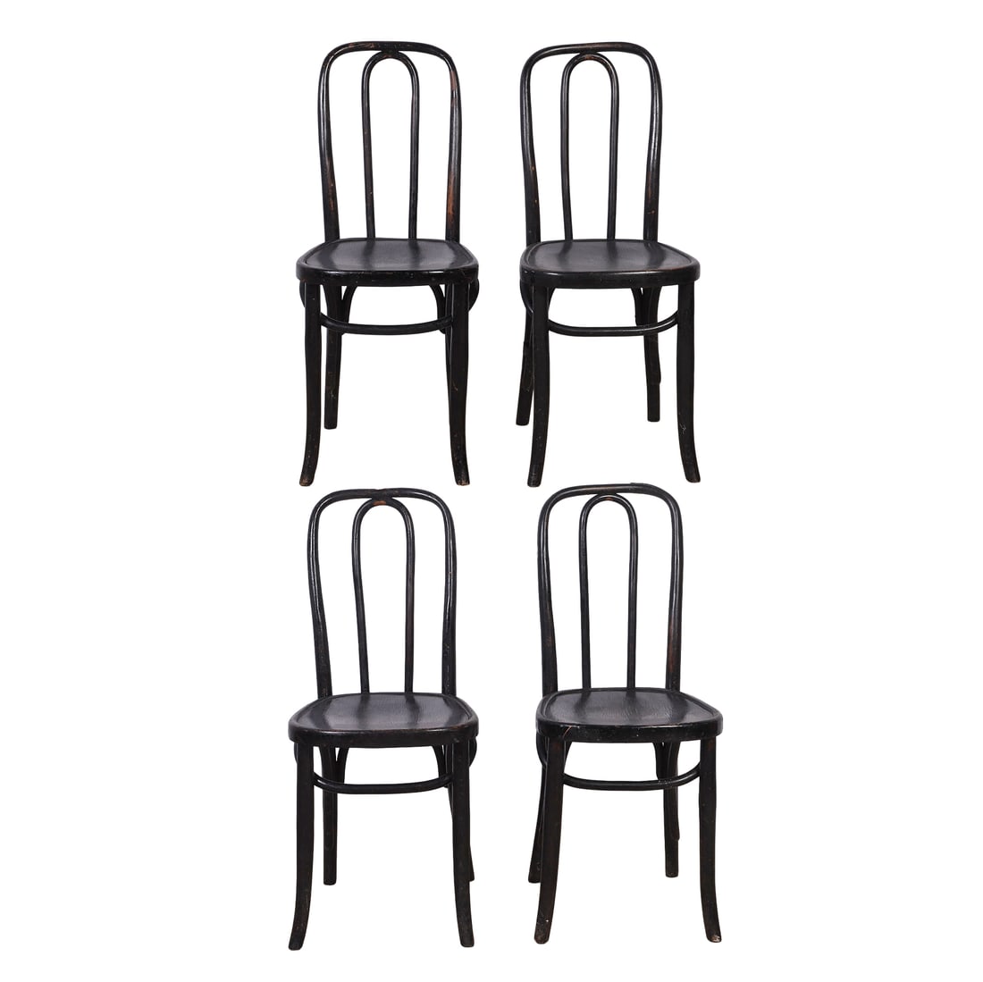 (4) Thonet Style Bentwood Cafe Bistro Chairs: (4) Thonet Style Bentwood Cafe Bistro Chairs Plank seats. 34.5" H x 14" W x 17" D