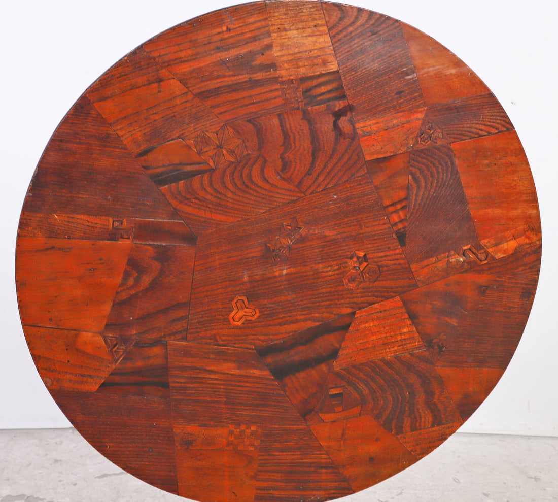 Folk Art Patchwork Marquetry Tea Table - 4