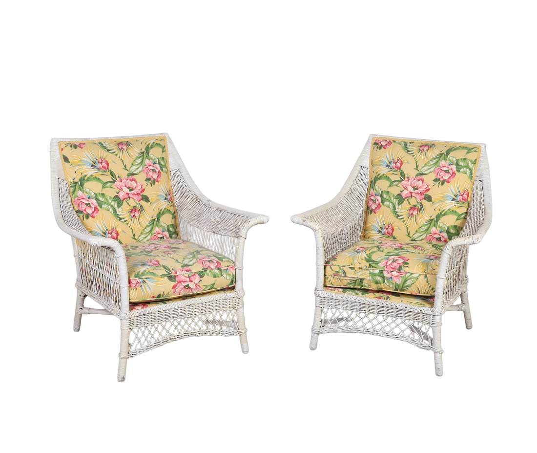 Pair Bar Harbor Style Wicker Armchairs, Mid 20th C. (1 of 7)