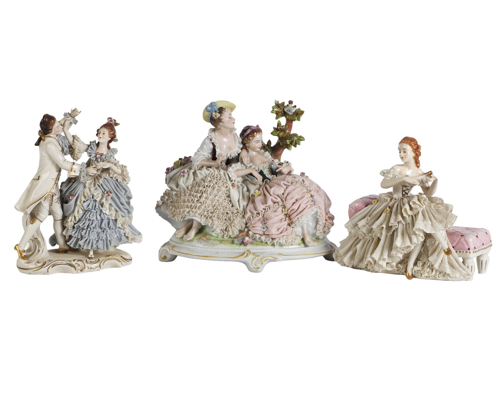 (3) Antique Lace Porcelain Figurines (1 of 19)