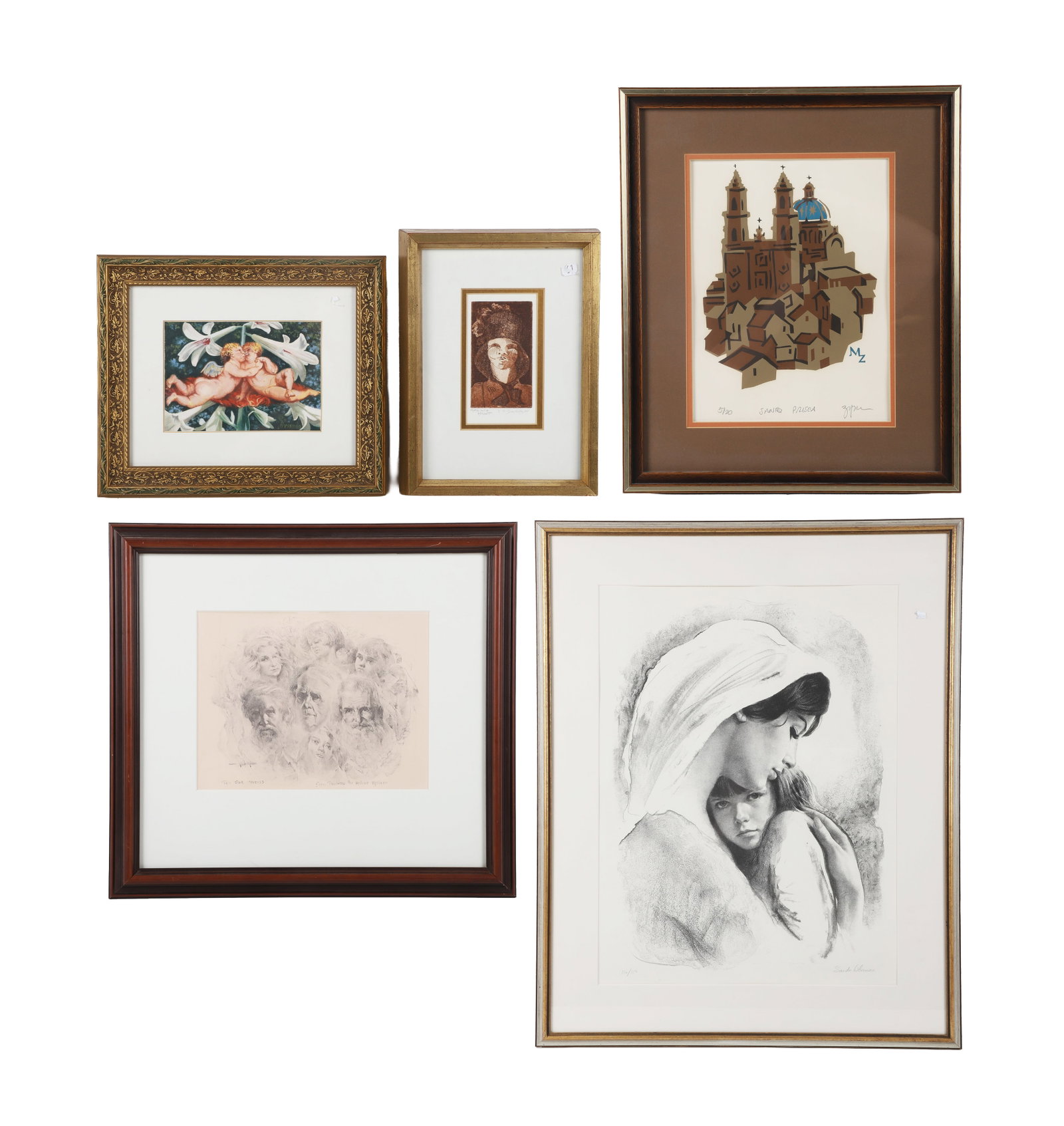Estate Lot of (5) Artworks: Estate Lot of (5) Artworks Including (4) of mixed interest and an original work by Judith Pressman. Largest frame: 31.5" H x 25.5" W.