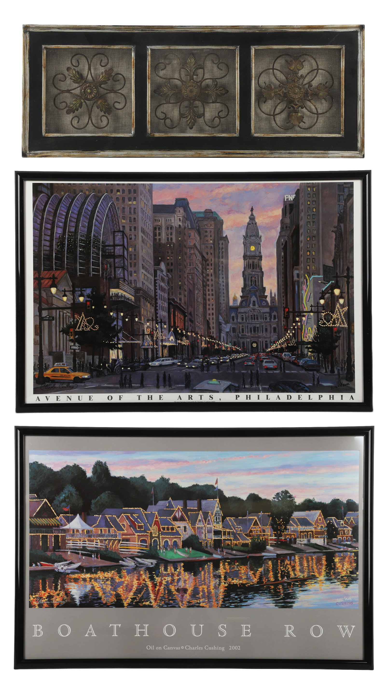 (3) Pc Decorative Arts Ensemble: (3) Pc Decorative Arts Ensemble Consisting of 2 limited edition works by Charles Cushing: 2001 Avenue of the Arts, Philadelphia, and 2002 Boathouse Row. Each is numbered and signed in the plate, 25"