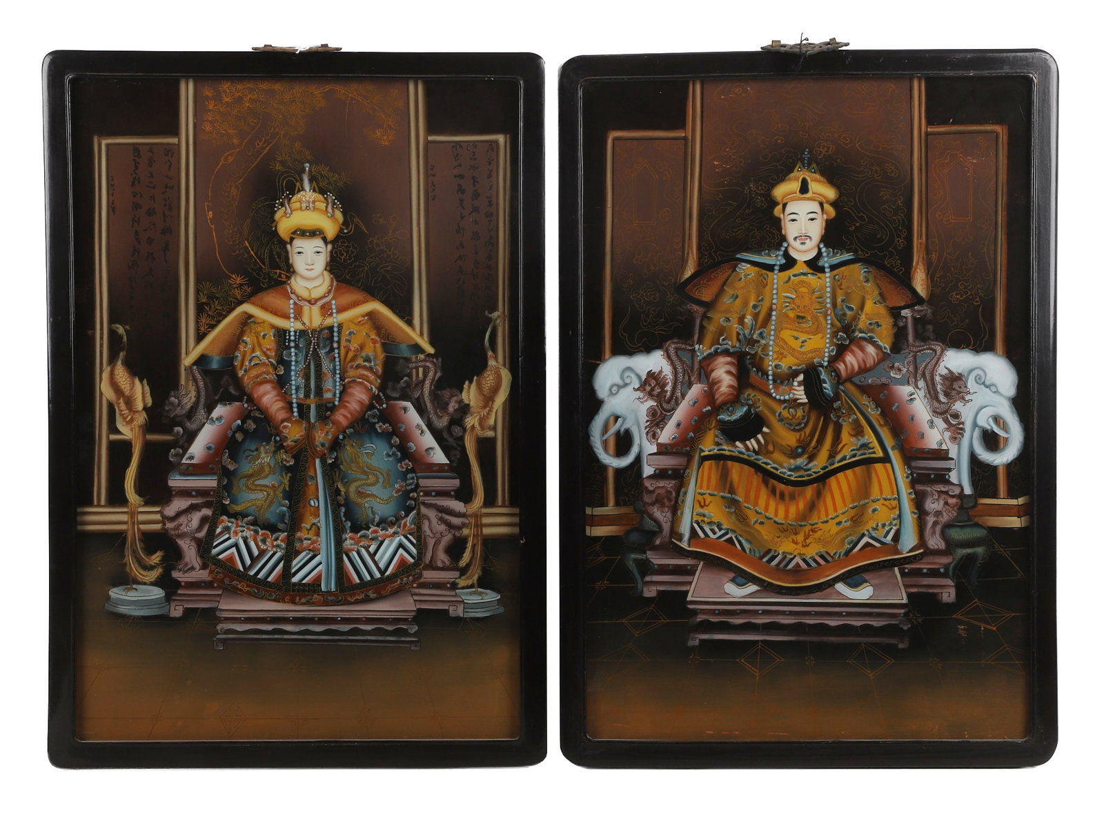 (2) Modern Chinese Reverse Painted Glass Ancestry Portraits (1 of 12)