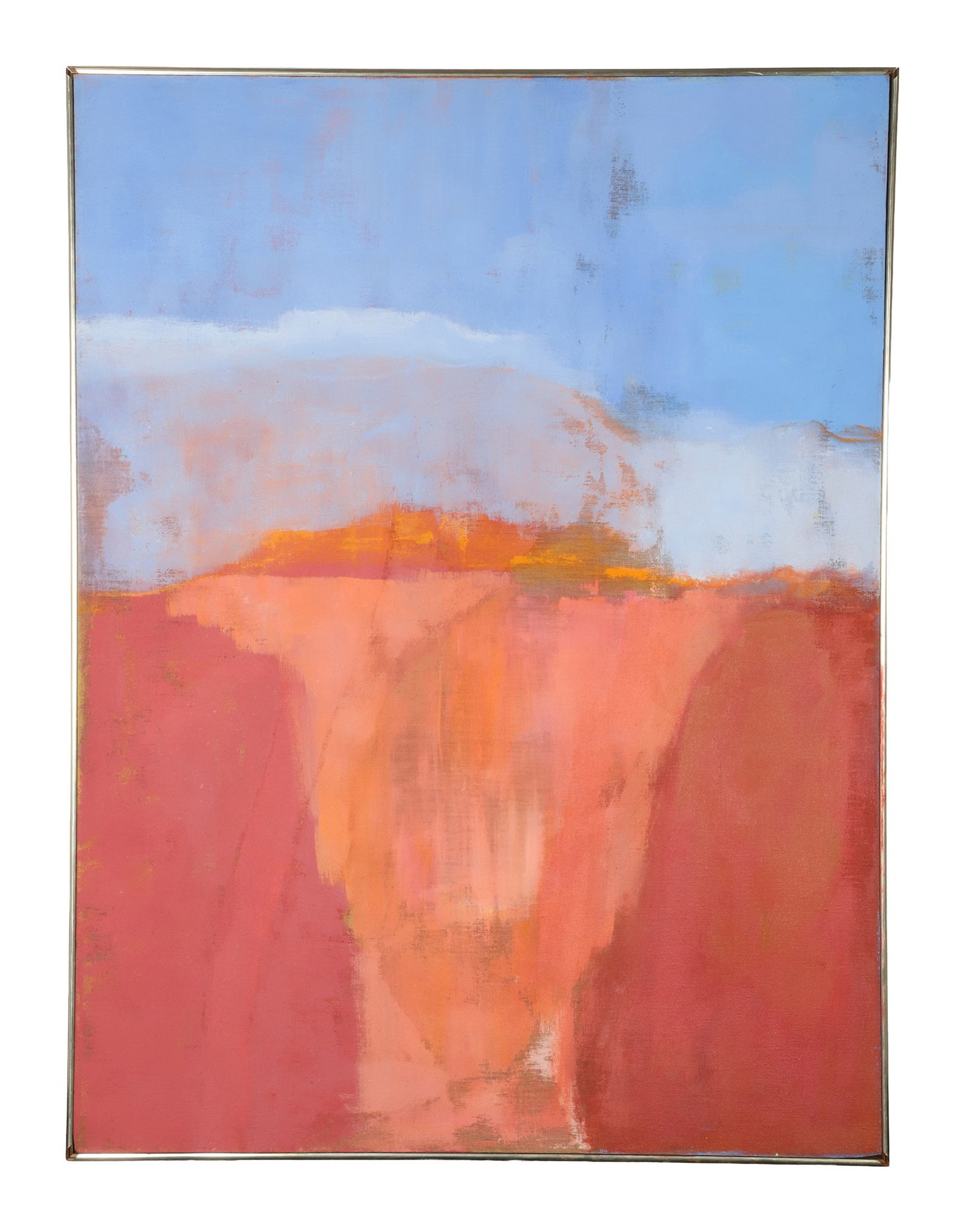 Vintage Atmospheric Color Field Painting, 20th C.: Oil on linen painting of a suggestive chasm of color. Artist unknown. 48" H x 36" W stretcher.